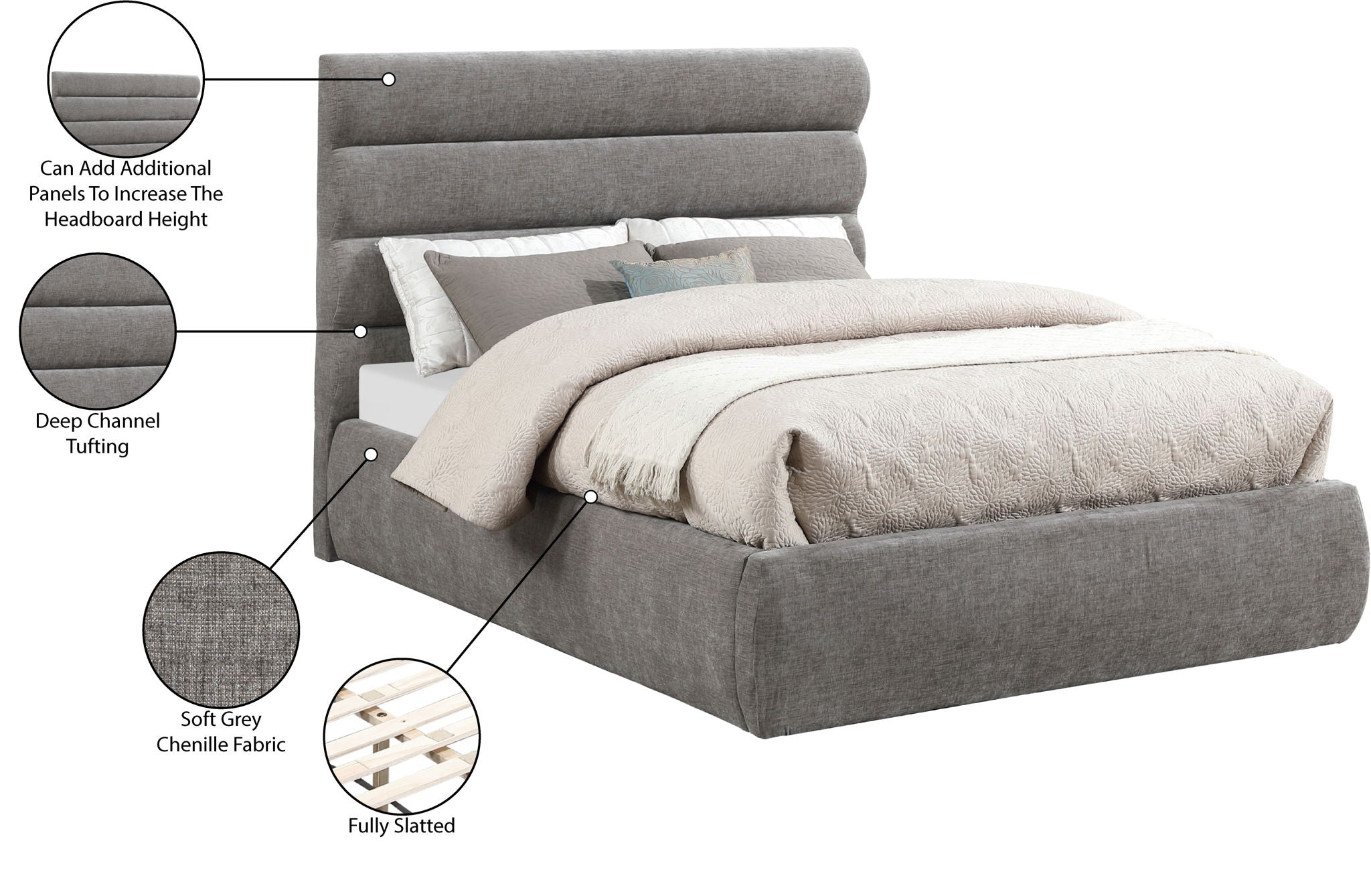 Adam - Chenille Fabric Bed With 52" Headboard