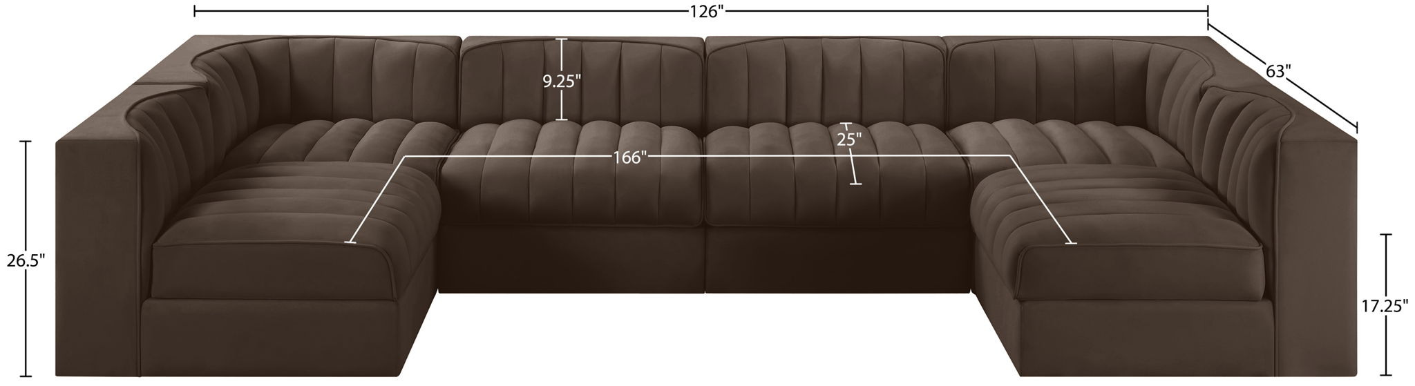 Rummi - Armless Velvet Performance Fabric Upholstered 6 Piece Modular Sectional