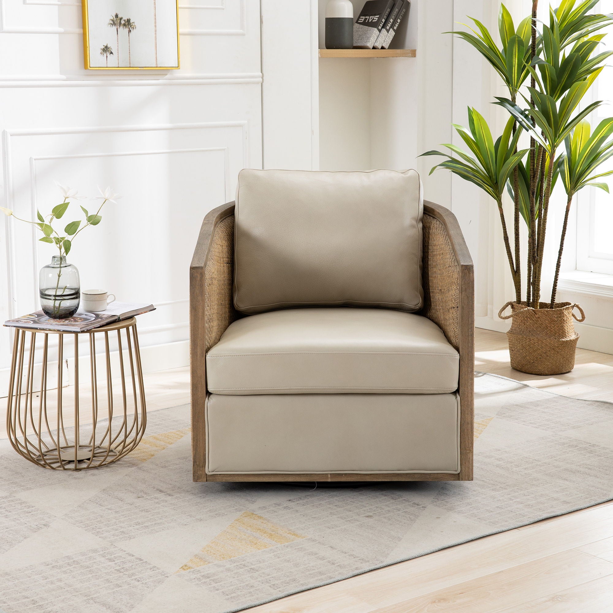 Barrel, Comfy Round Accent Sofa Chair With 360 Degree Swivel, Leisure Arm