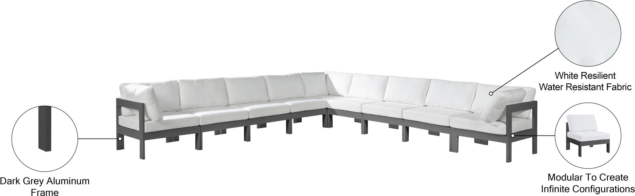Nizuc - Outdoor Patio 9 Piece Modular Sectional With Gray Frame