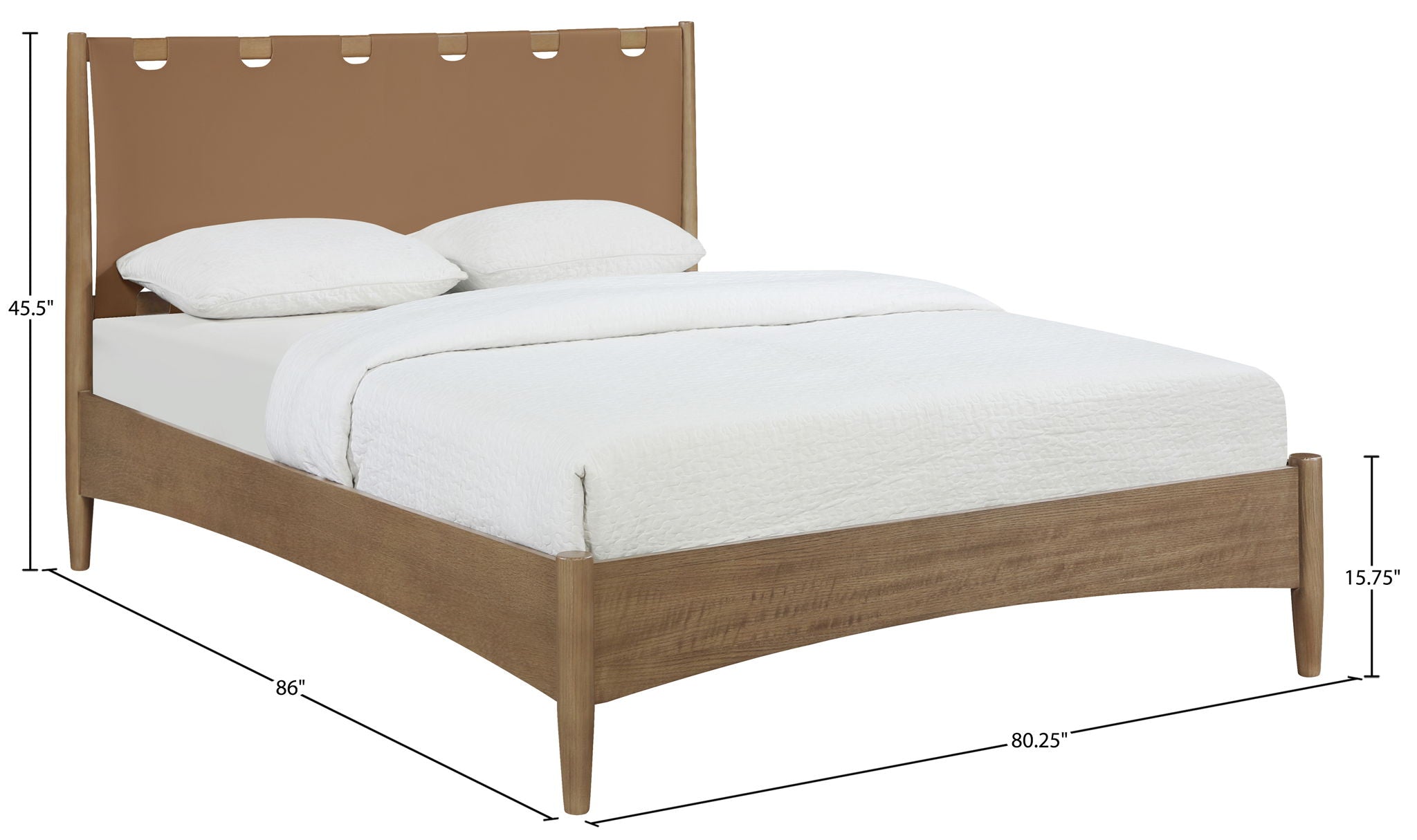 Santos - Vegan Leather Headboard And Wood Bed - Waxed Brown Frame