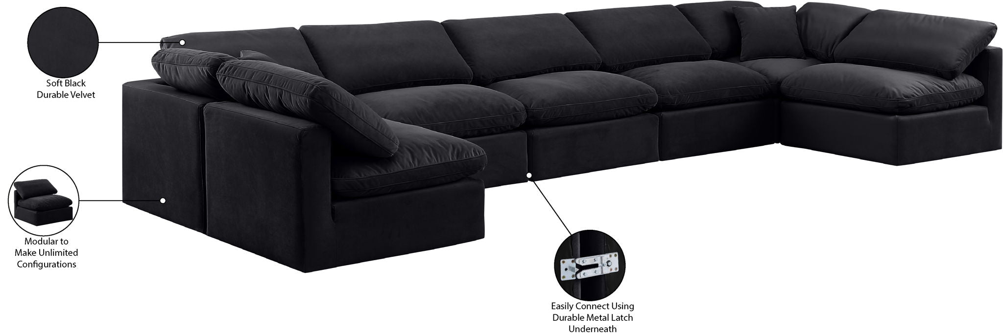 Indulge - Velvet 7 Piece Modular U-Shaped Sectional