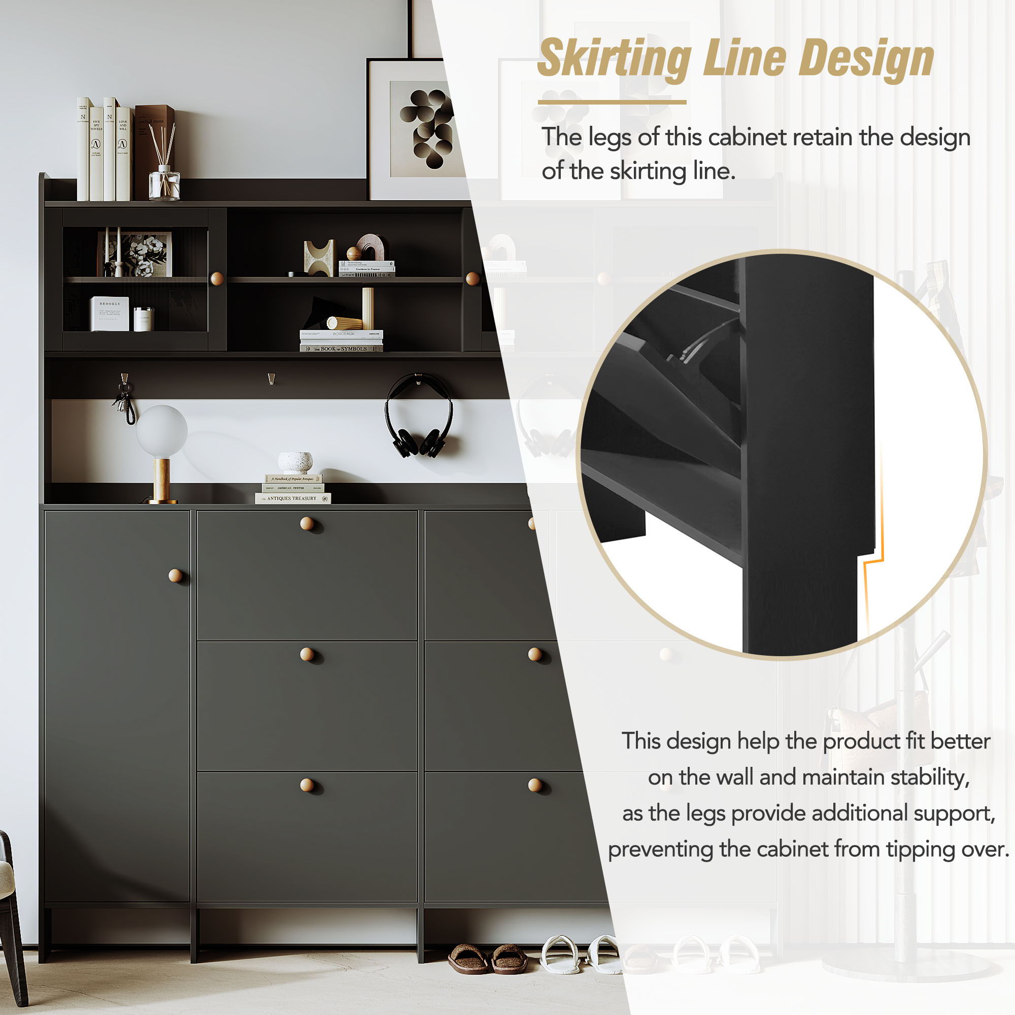 On Trend Multifunctional Tipping Bucket Shoe Cabinet With Storage Shelf & 6 Flip Drawers