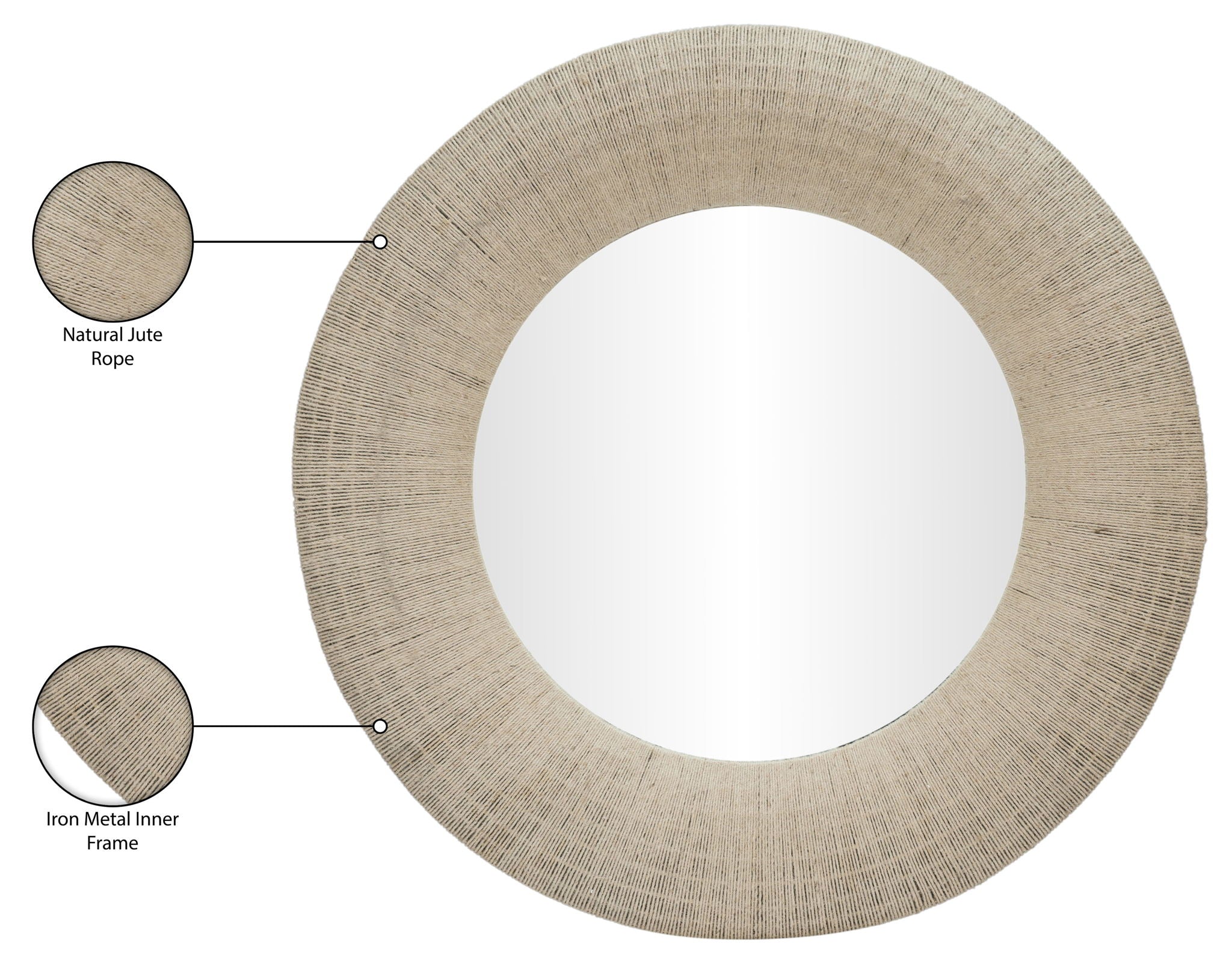 Meadow - Round Jute Rope Framed Mirror