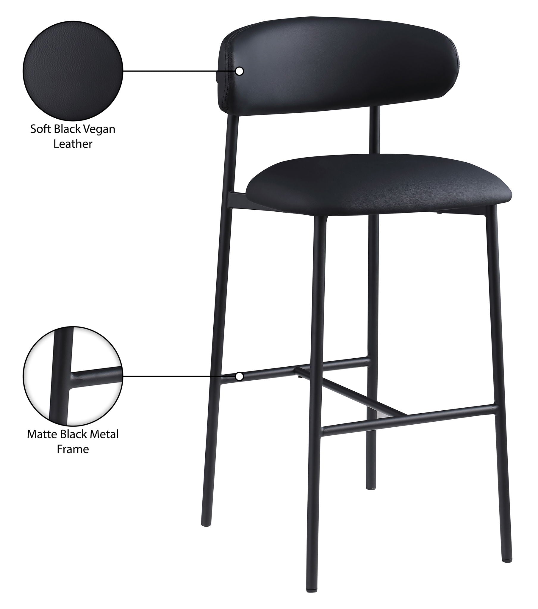 Lupita - Vegan Leather Upholstered Bar Stool With Matte Black Frame (Set of 2)