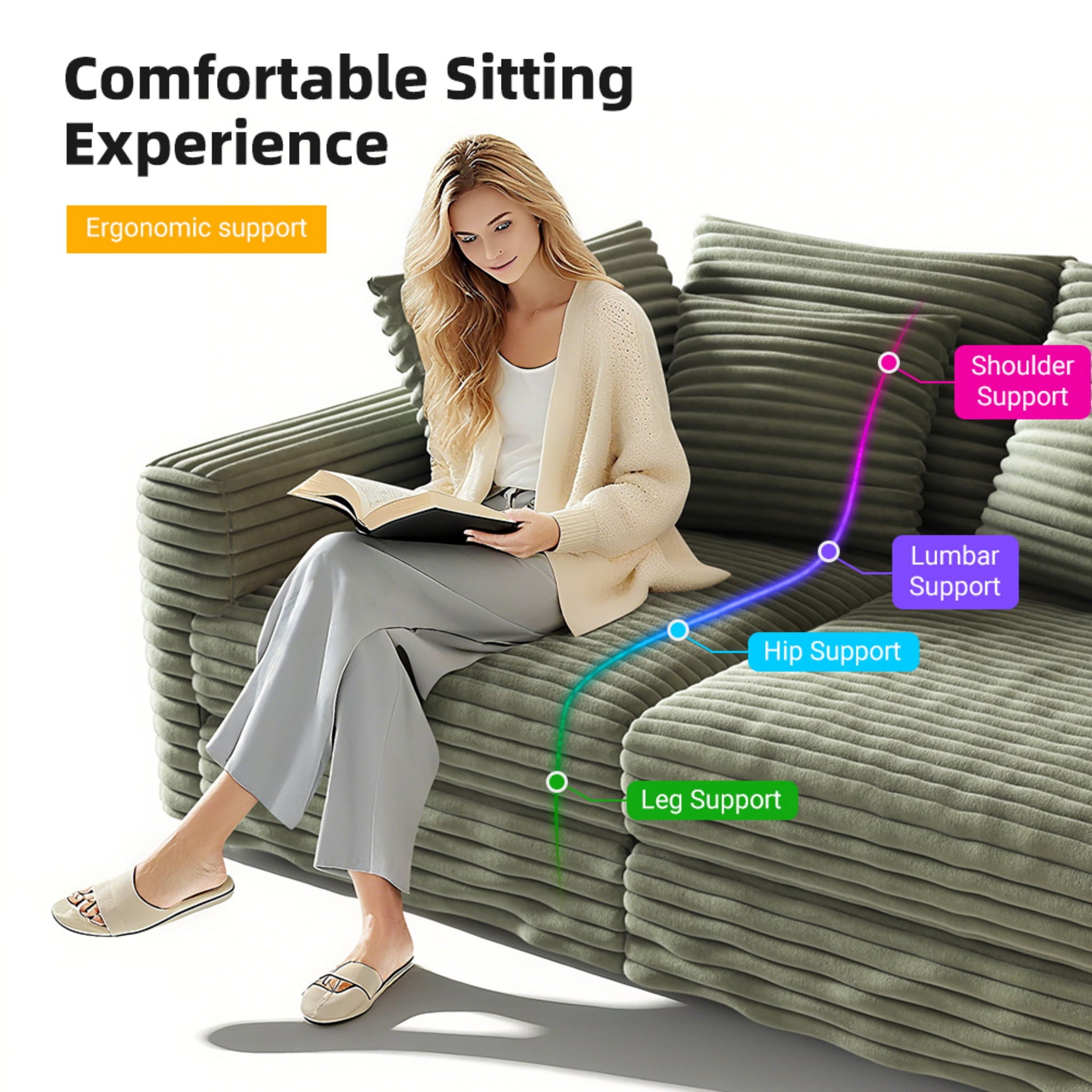 Convertible Deep Seat Sofa With Soft Pillows And Ottomans