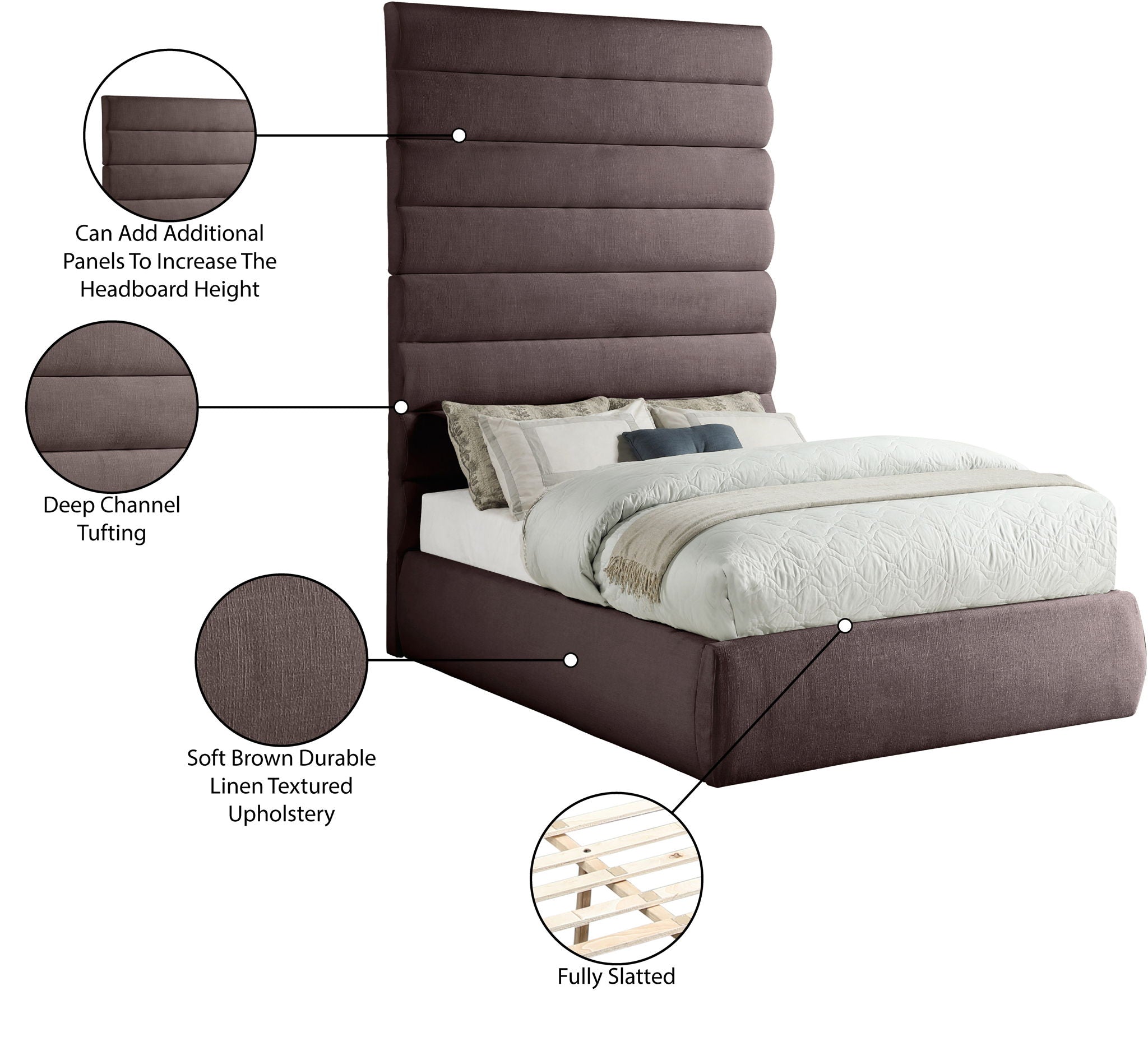 Adam - Linen Fabric Bed With 89" Headboard