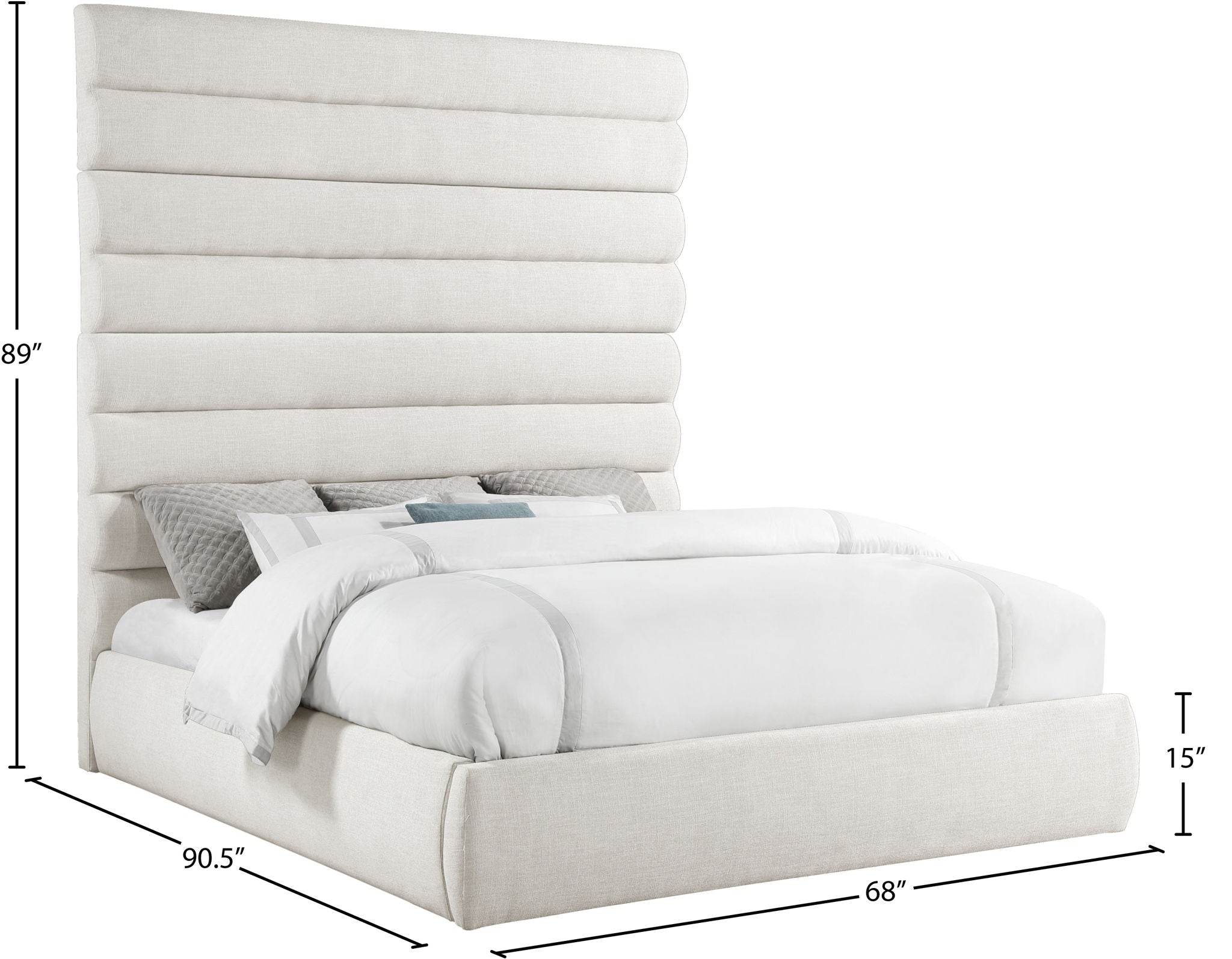 Adam - Linen Fabric Bed With 89" Headboard