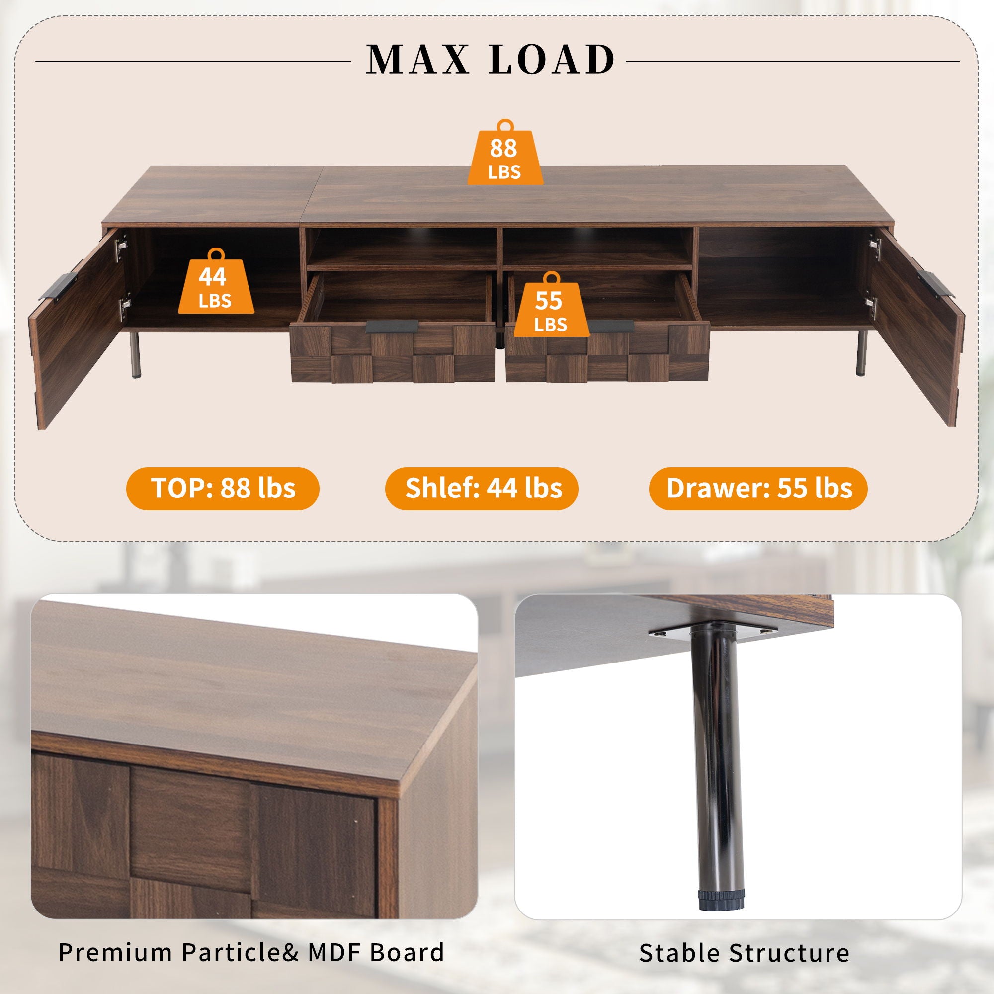 TV Stand With 2 Drawers, Media Console Table, Storage Cabinet With Cable Management