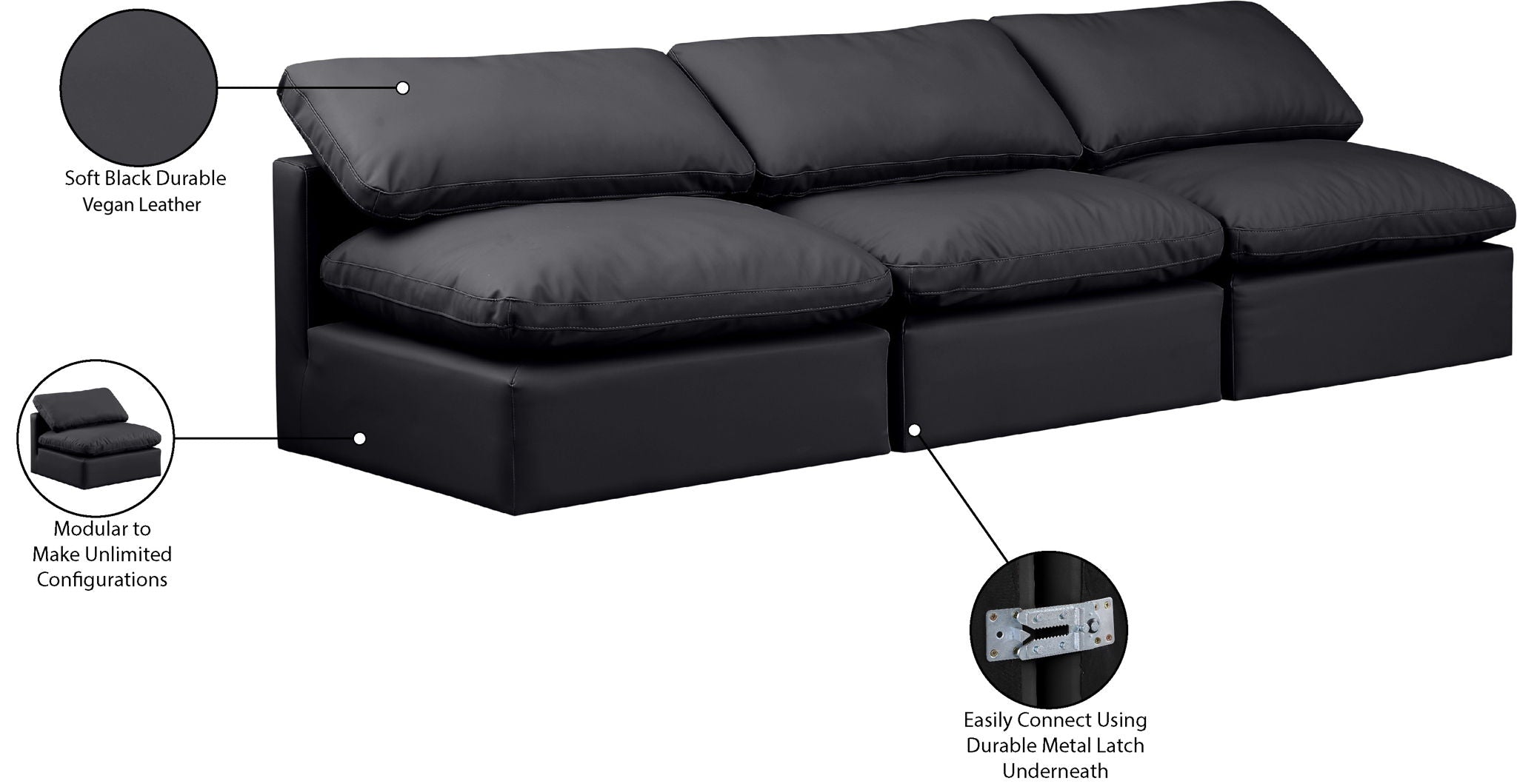 Indulge - Faux Leather 3 Seat Modular Armless Sofa