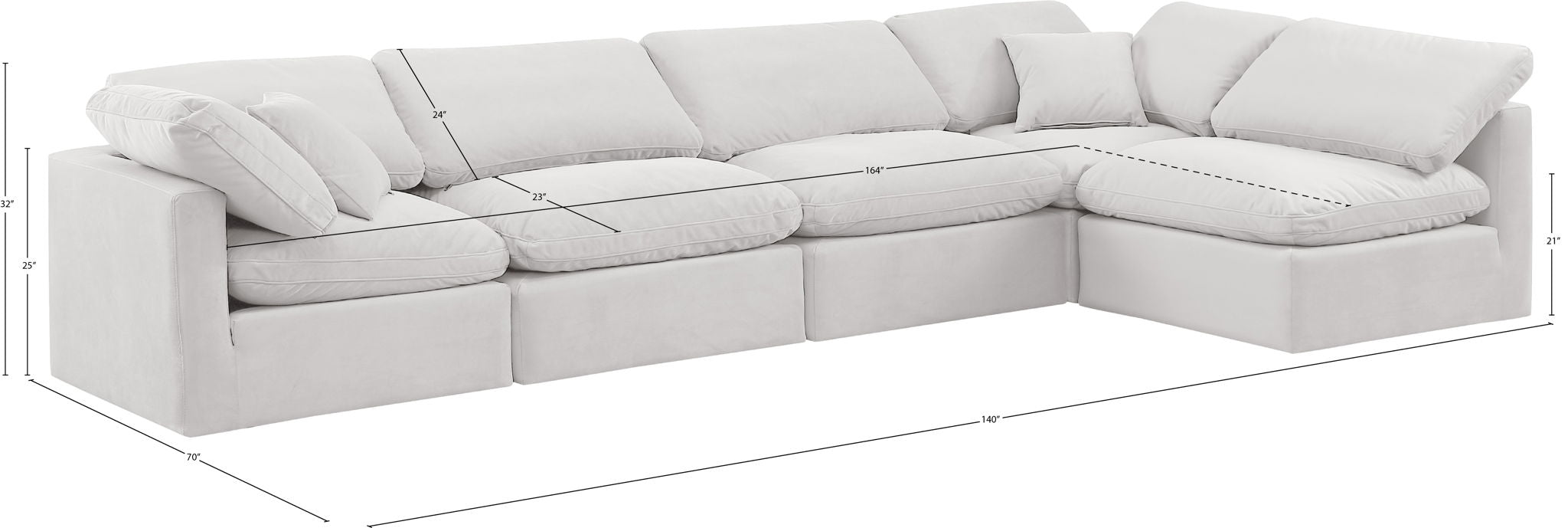 Indulge - Velvet 5 Piece Modular Sectional