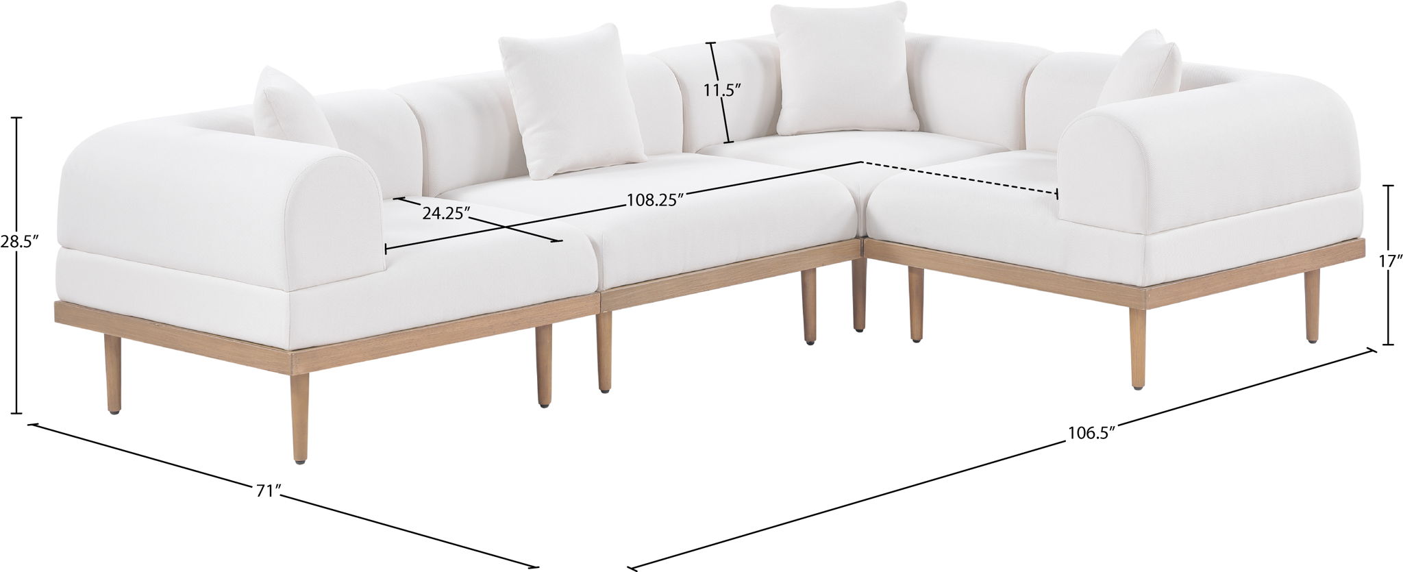 Laguna - 4 Piece 106.5" Upholstered Outdoor Patio Modular Sectional