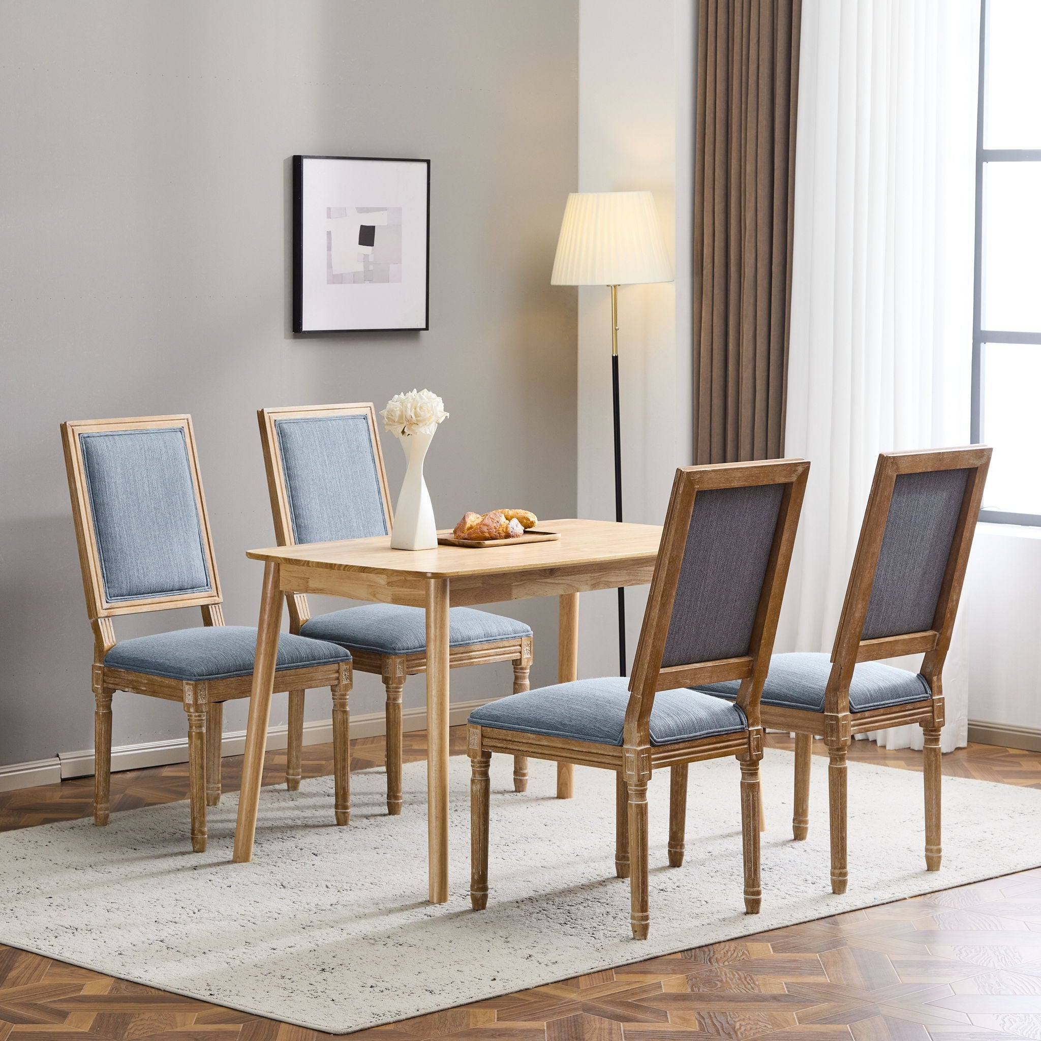 French Country Style Dining Chair With Upholstered Seating And Fluted Legs