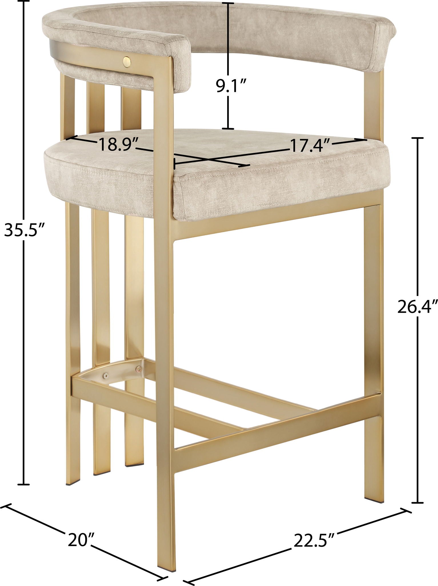 Marcello - Counter Stool With Brushed Gold Iron Frame (Set of 2) - Beige