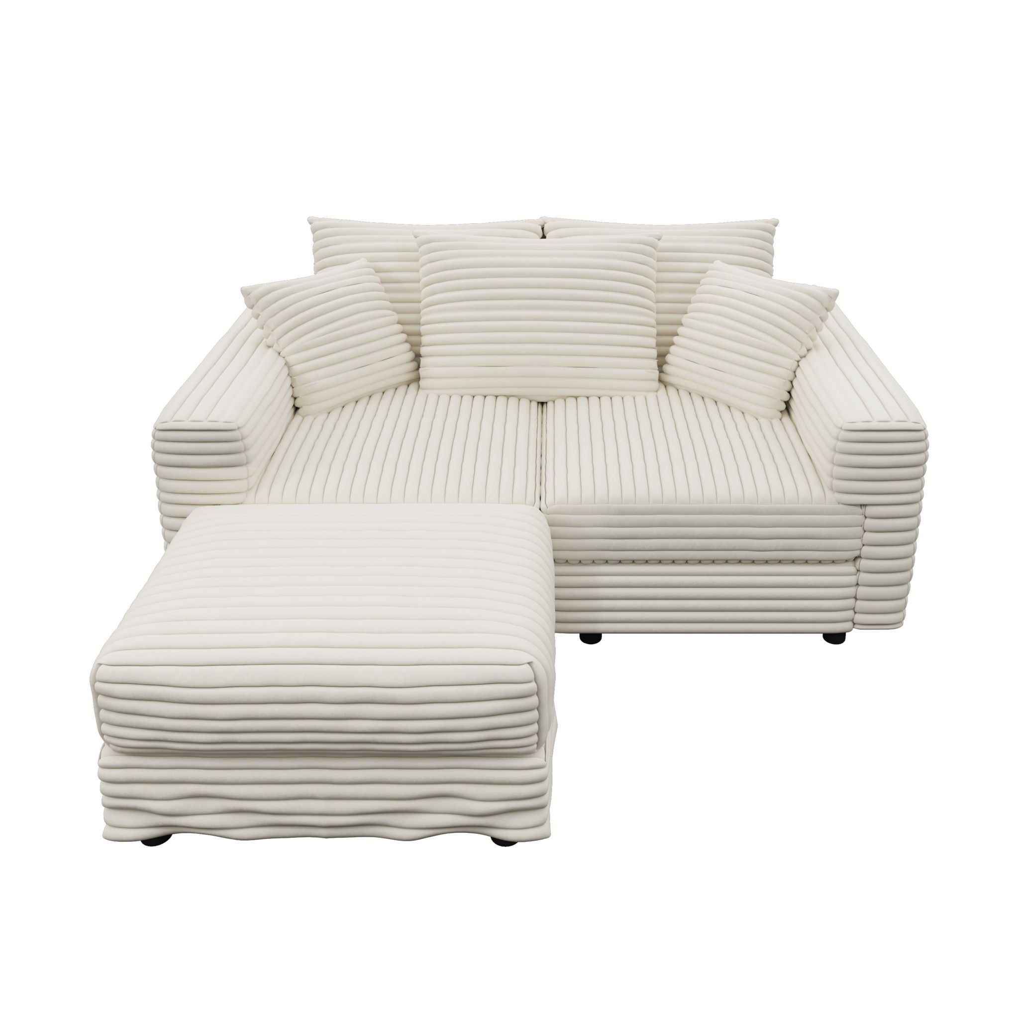 Deep Seat Convertible Sofa With Soft Pillows And Ottomans