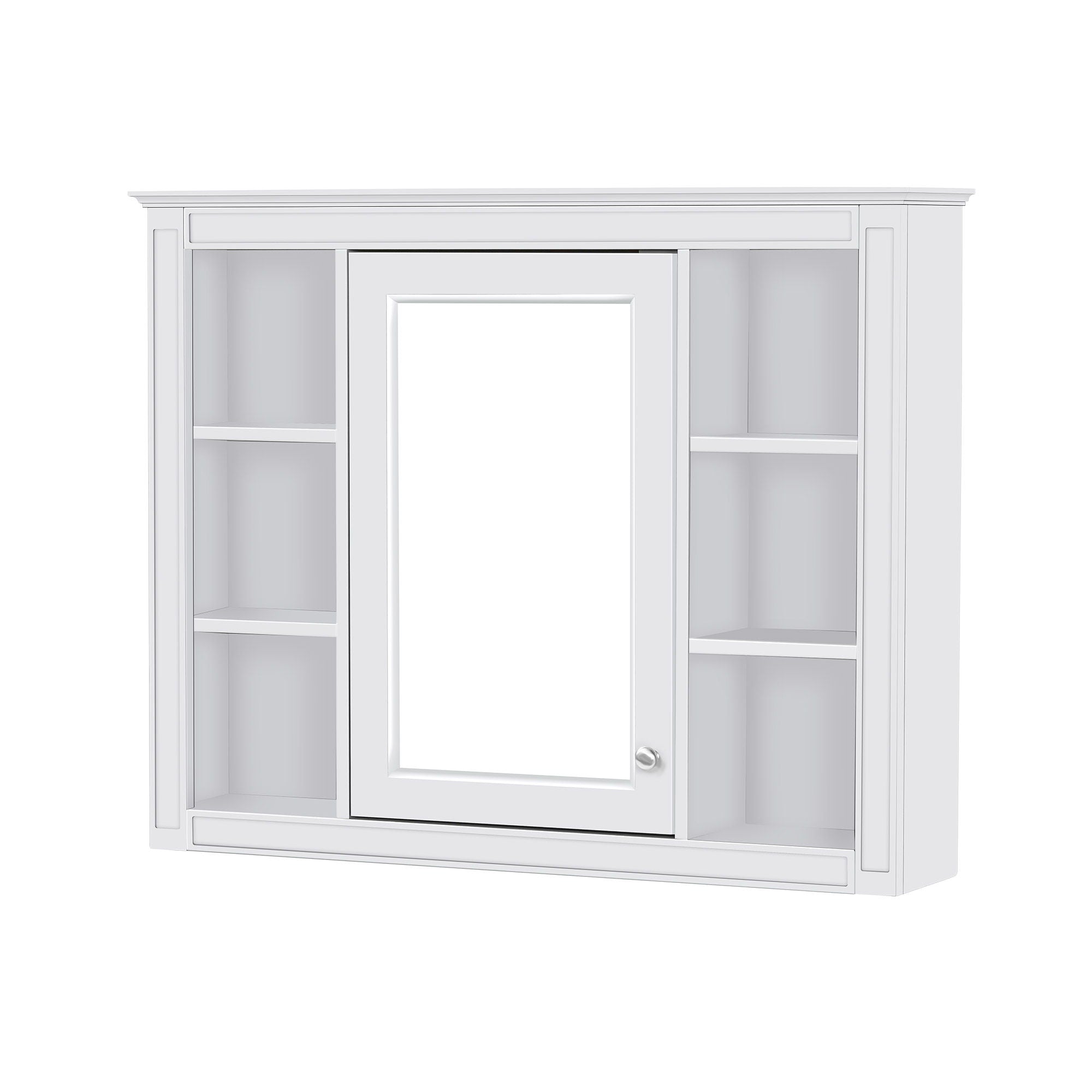 Wall Mounted Medicine Cabinet With Mirror, Storage Cabinet Featuring 6 Open Shelves And Adjustable Interior