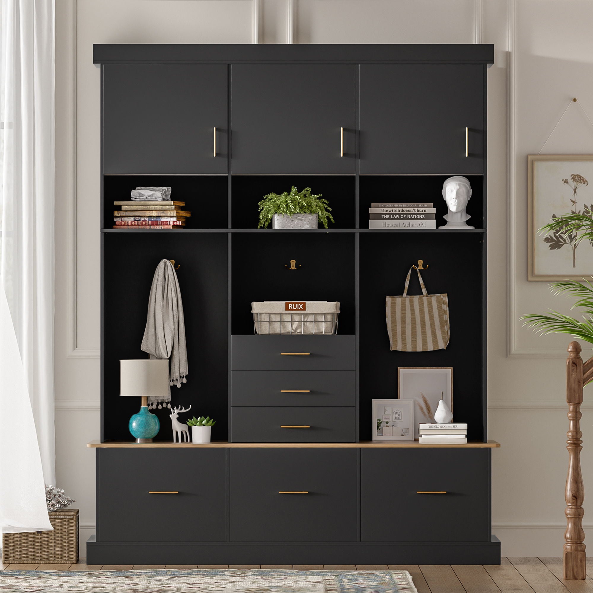 Entryway Hall Tree With Bench And Storage, 5 In 1 Coat Rack