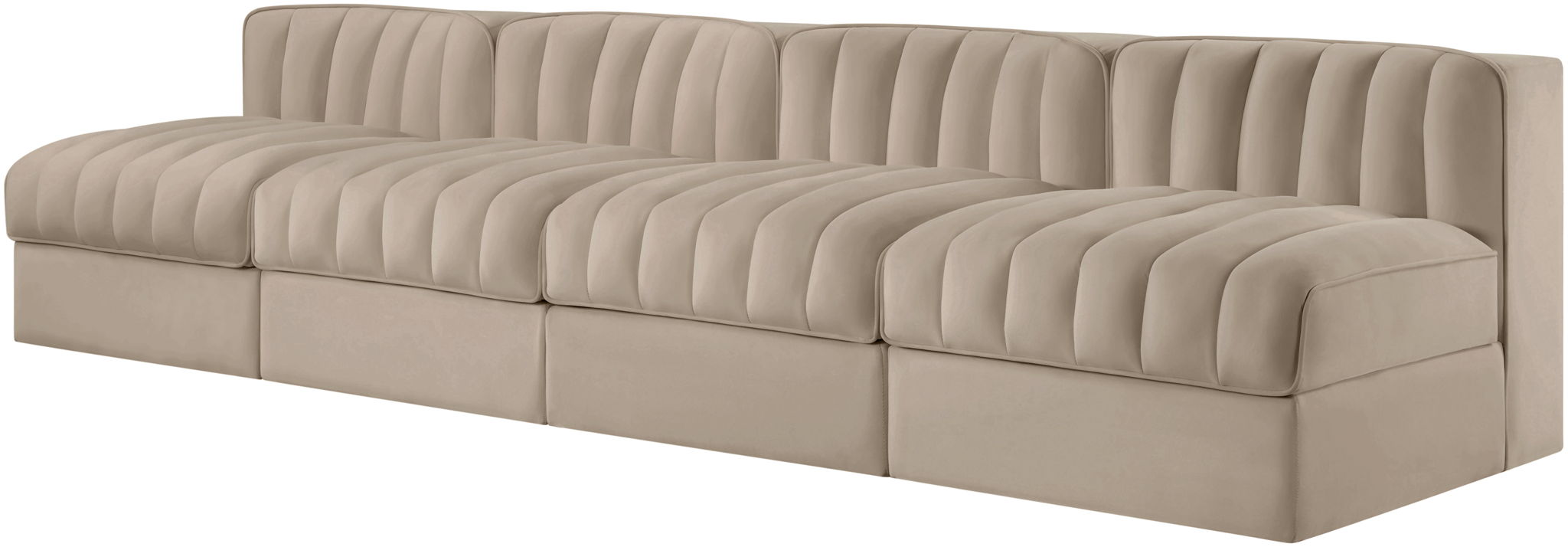 Rummi - Armless Velvet Performance Fabric Upholstered 4 Piece Modular Sofa
