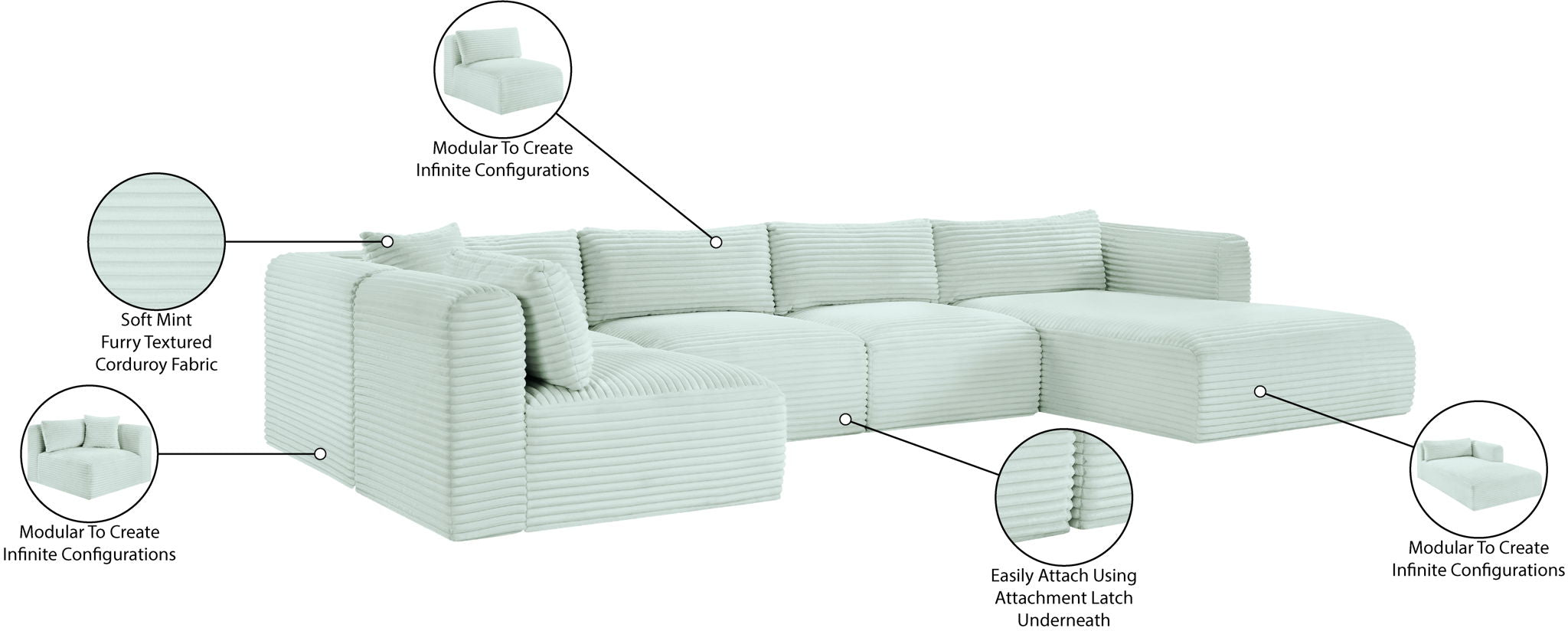 Shaggy - 5 Piece Modular U-Shaped Sectional