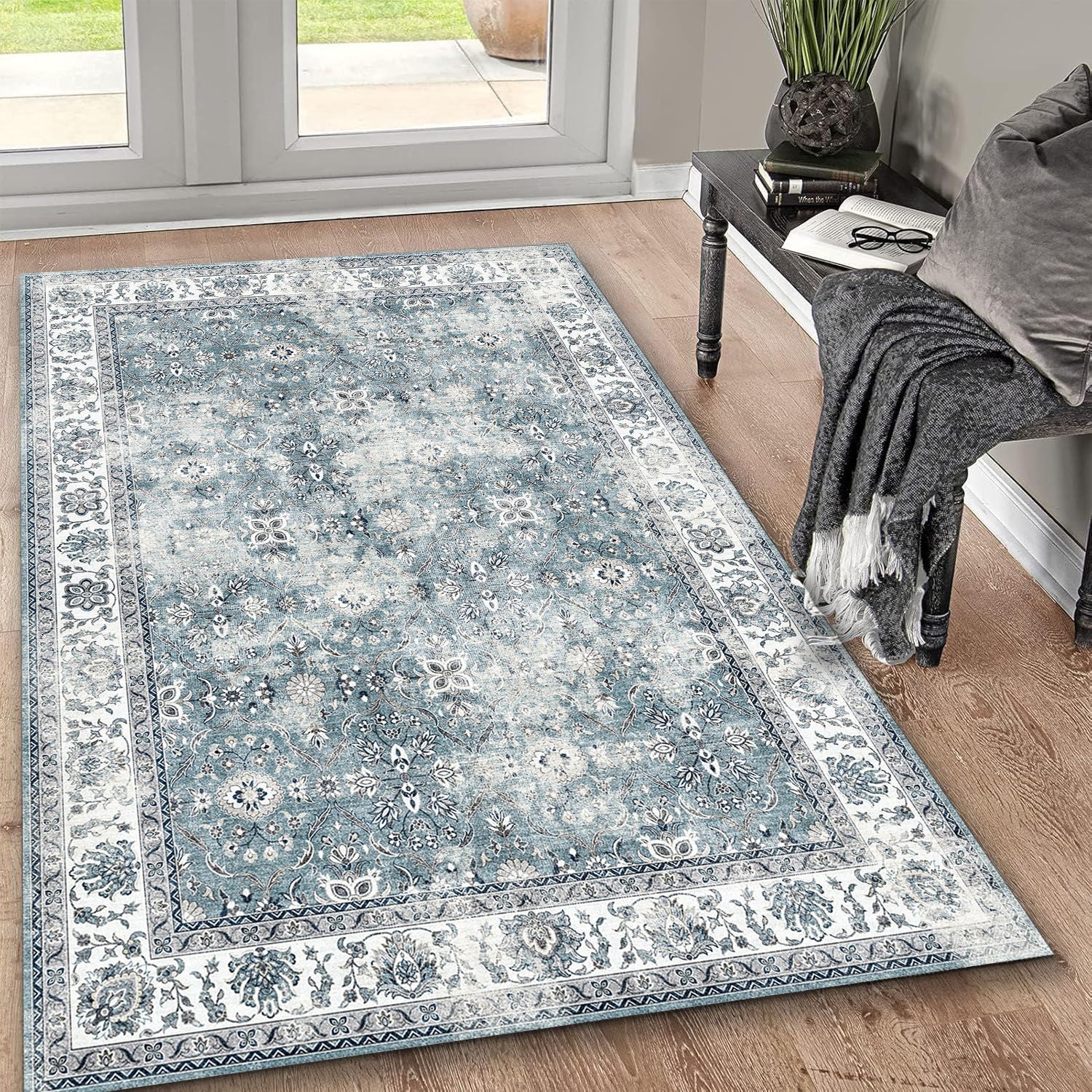 Toucan - 5' X 7' Washable Non - Slip Area Rug, Elegant Design - Silver