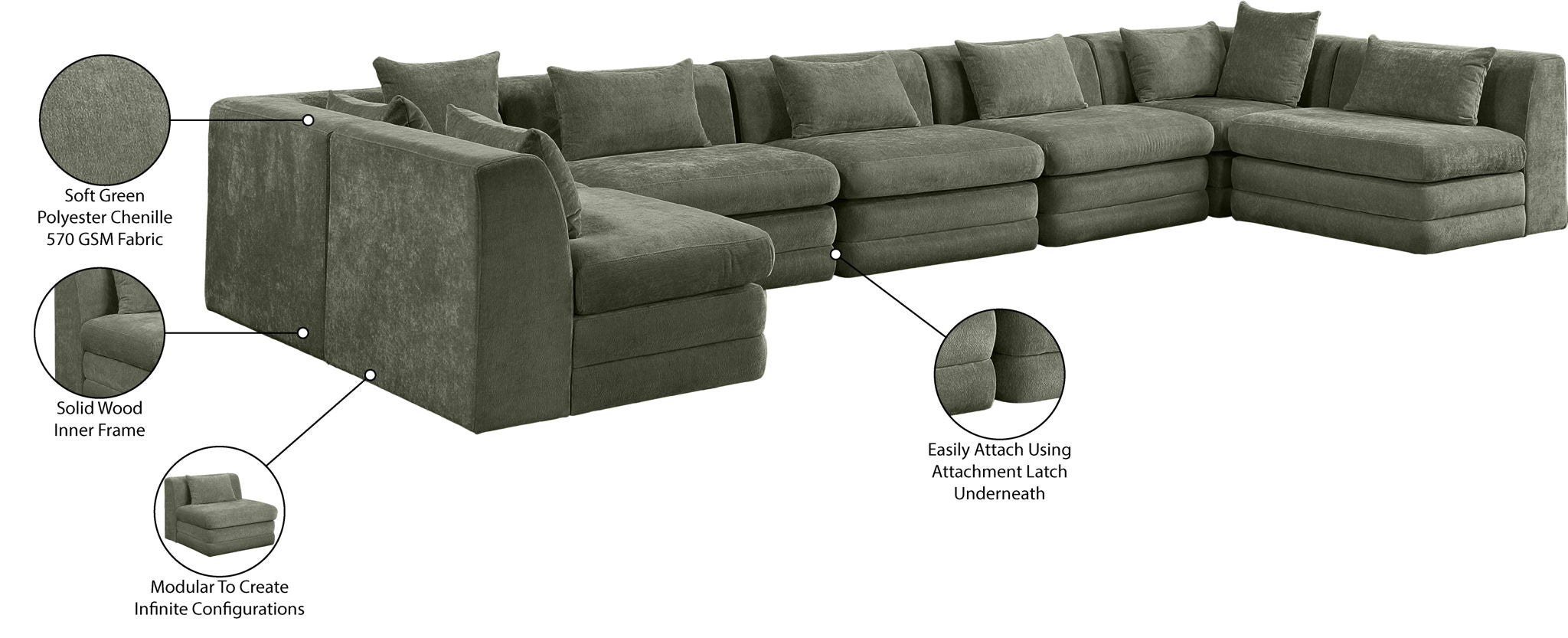 Stellar - 7 Piece Chenille Fabric Upholstered Modular Sectional