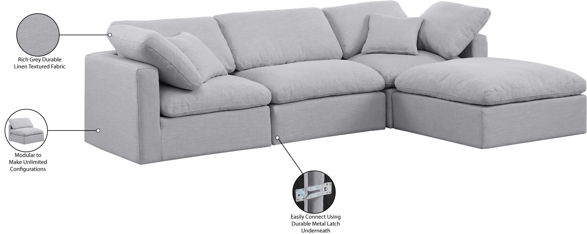 Indulge - Linen 4 Piece Modular Sectional With Chaise