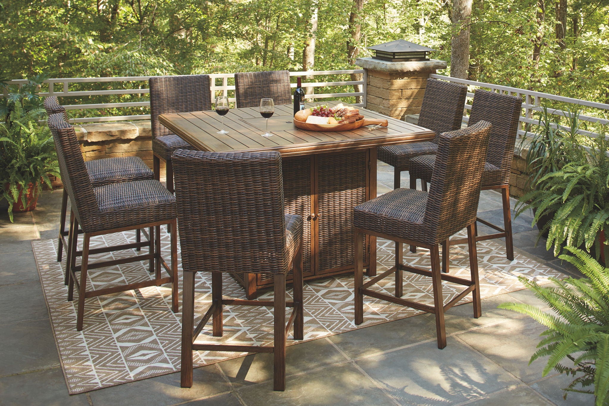 Paradise Trail - Square Bar Table w/Fire Pit - Medium Brown