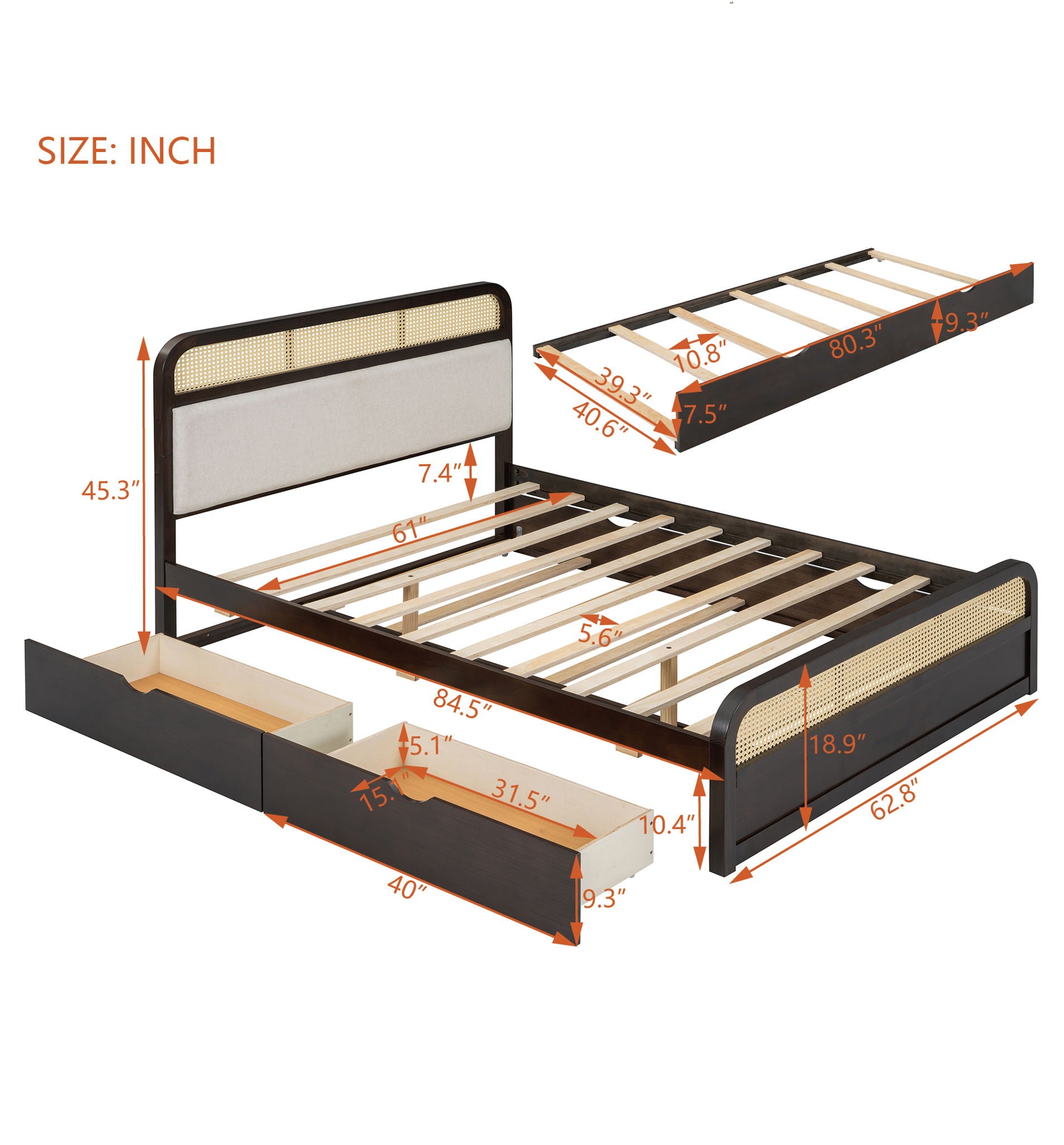 Platform Bed With Trundle And 2 Drawers