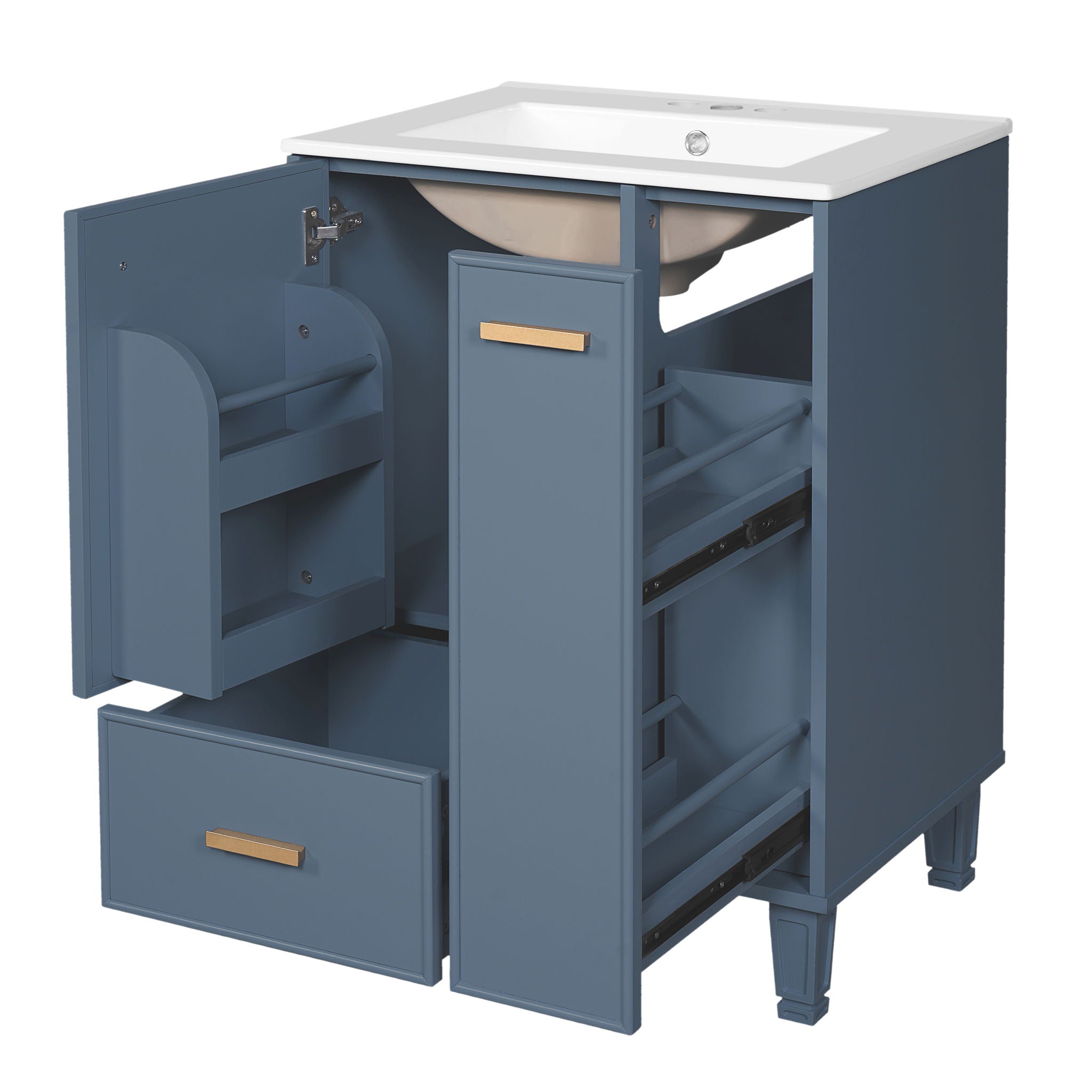 Bathroom Vanity With Sink, Deep Drawer, Door Shelf, 2 Tier Basket