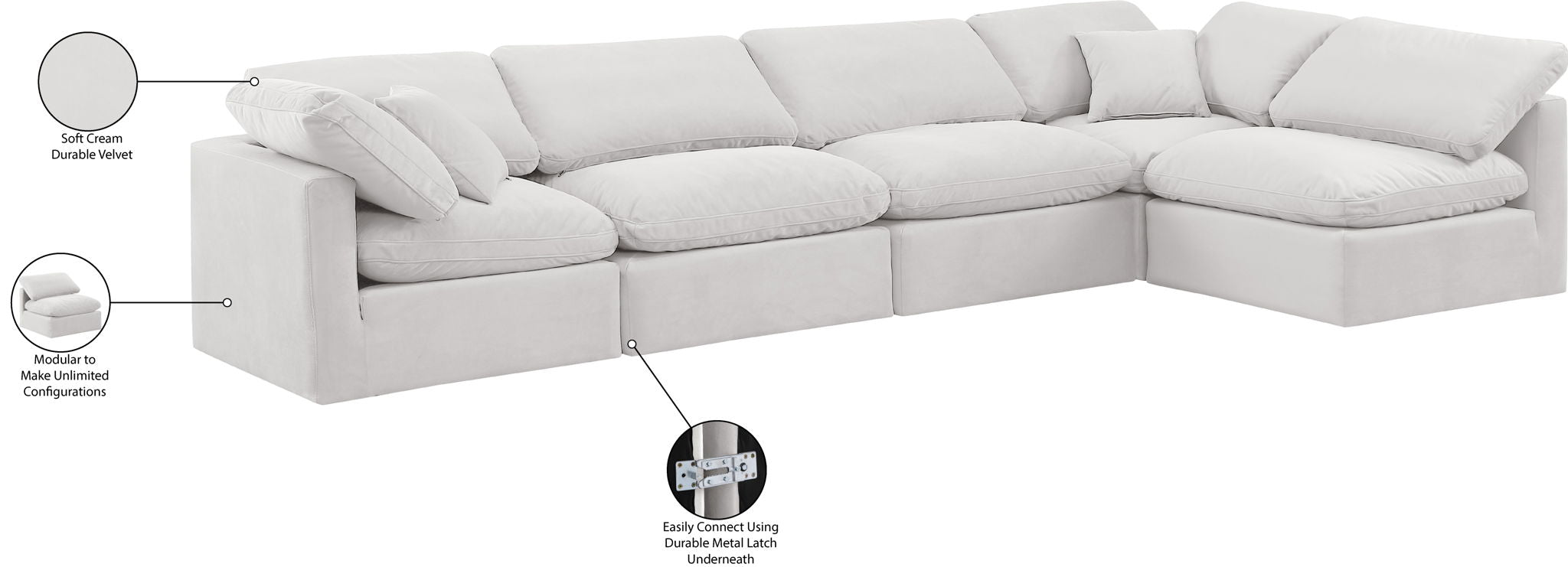 Indulge - Velvet 5 Piece Modular Sectional
