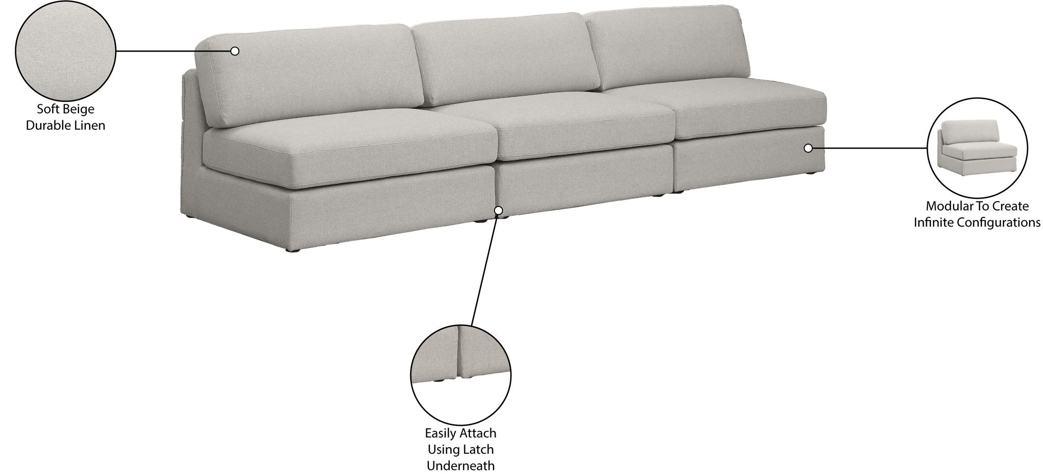 Beckham - Modular 3 Seat Armless Sofa
