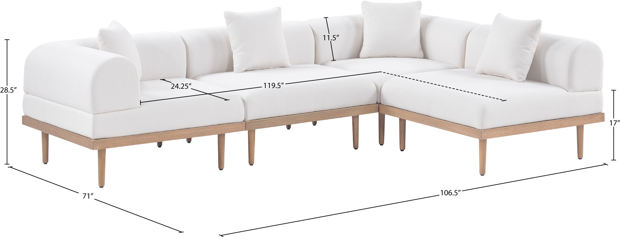 Laguna - 4 Piece 106.5" Upholstered Outdoor Patio Modular Sectional