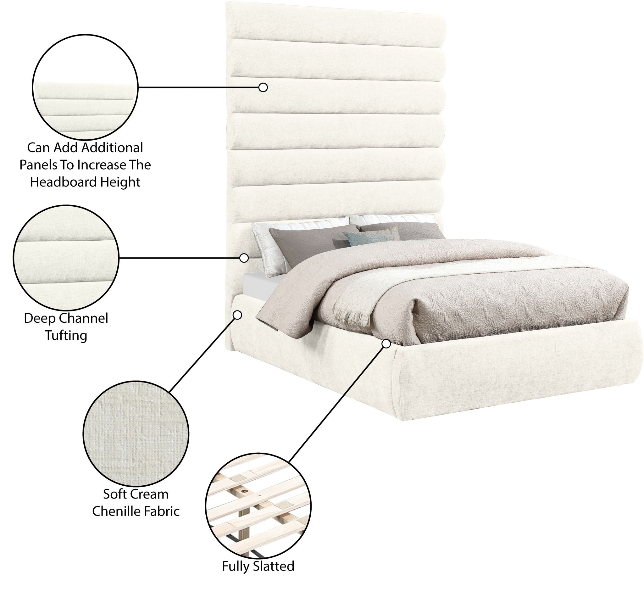 Adam - Chenille Fabric Bed With 89" Headboard