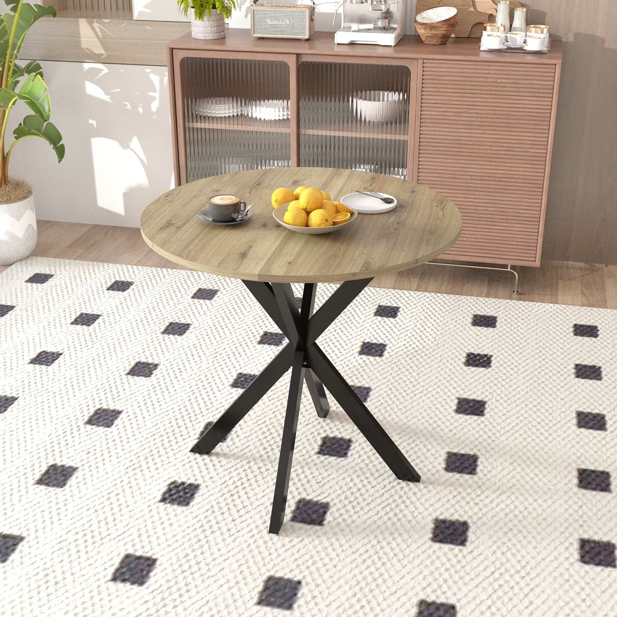 Round Dining Table For 2 - 4 People, Compact Kitchen Or Dining Room - Rustic Brown