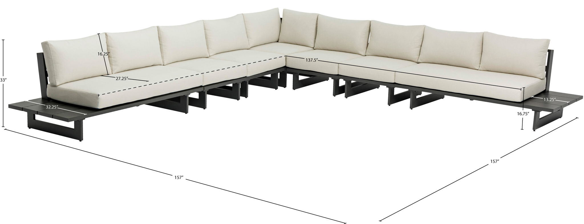 Maldives - 7 Piece Water Resistant Outdoor Patio Modular Sectional With Gray Base