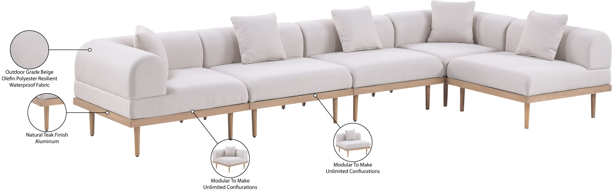 Laguna - 5 Piece 106.5" Upholstered Outdoor Patio Modular Sectional
