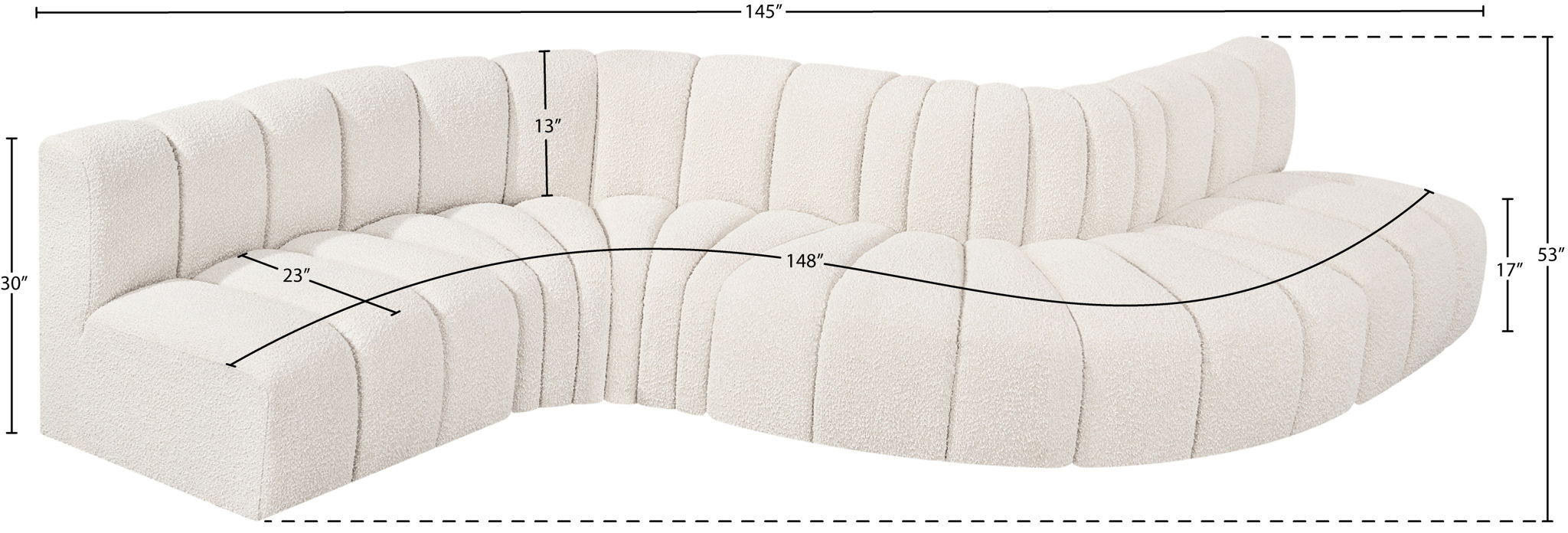 Arc - Boucle Fabric 6 Piece Curved Modular Sofa