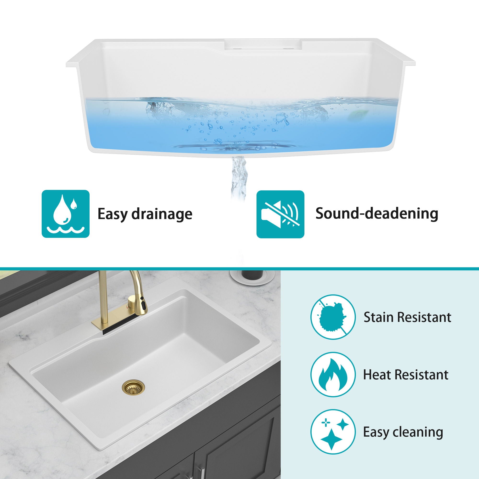 Waterfall Kitchen Sink With Pull Out Faucet & Cup Washer