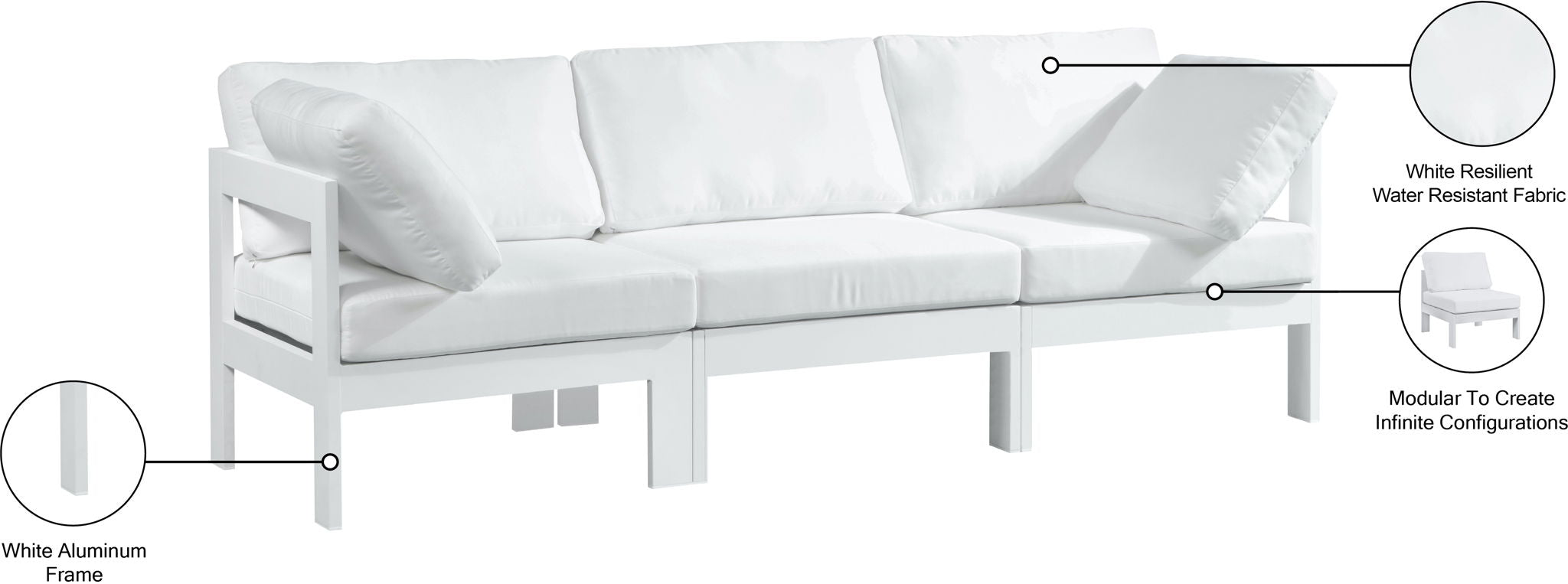 Nizuc - Outdoor Patio 3 Seat Modular Sofa With White Frame