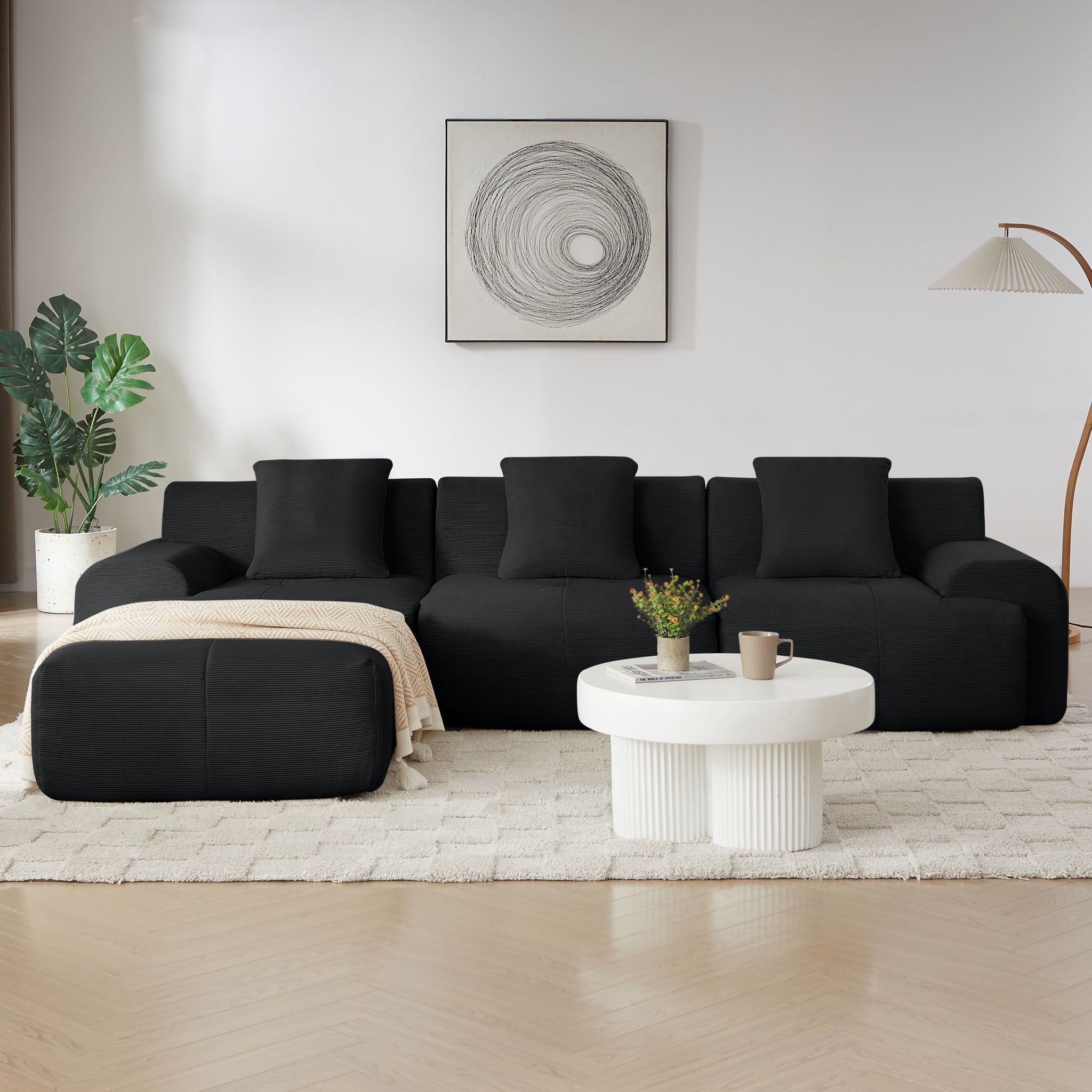 L Shaped Modular Sectional Sofa And Movable Ottoman