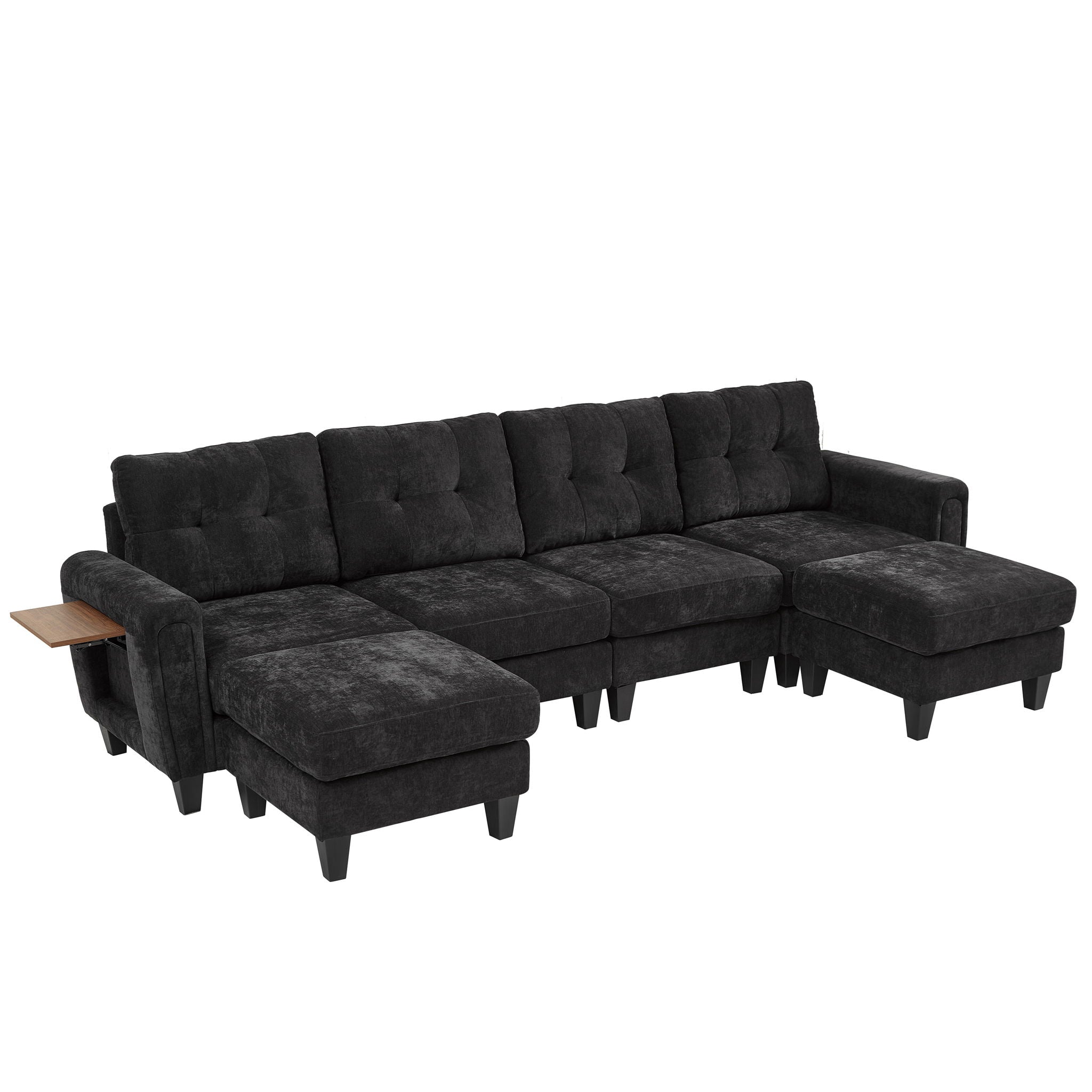 Modular Sectional Sofa With Movable Ottomans, USB Ports & Side Tables