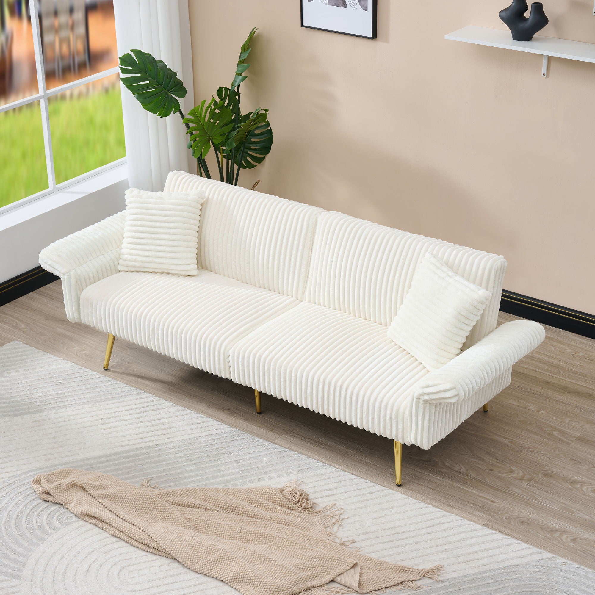 Luxury Foldable Double Sofa Bed With Folding Armrests