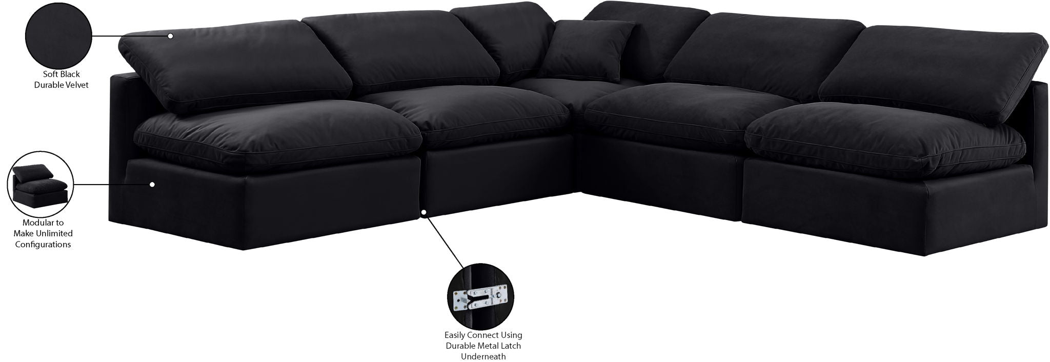 Indulge - Velvet 5 Piece Modular Corner Armless Sectional