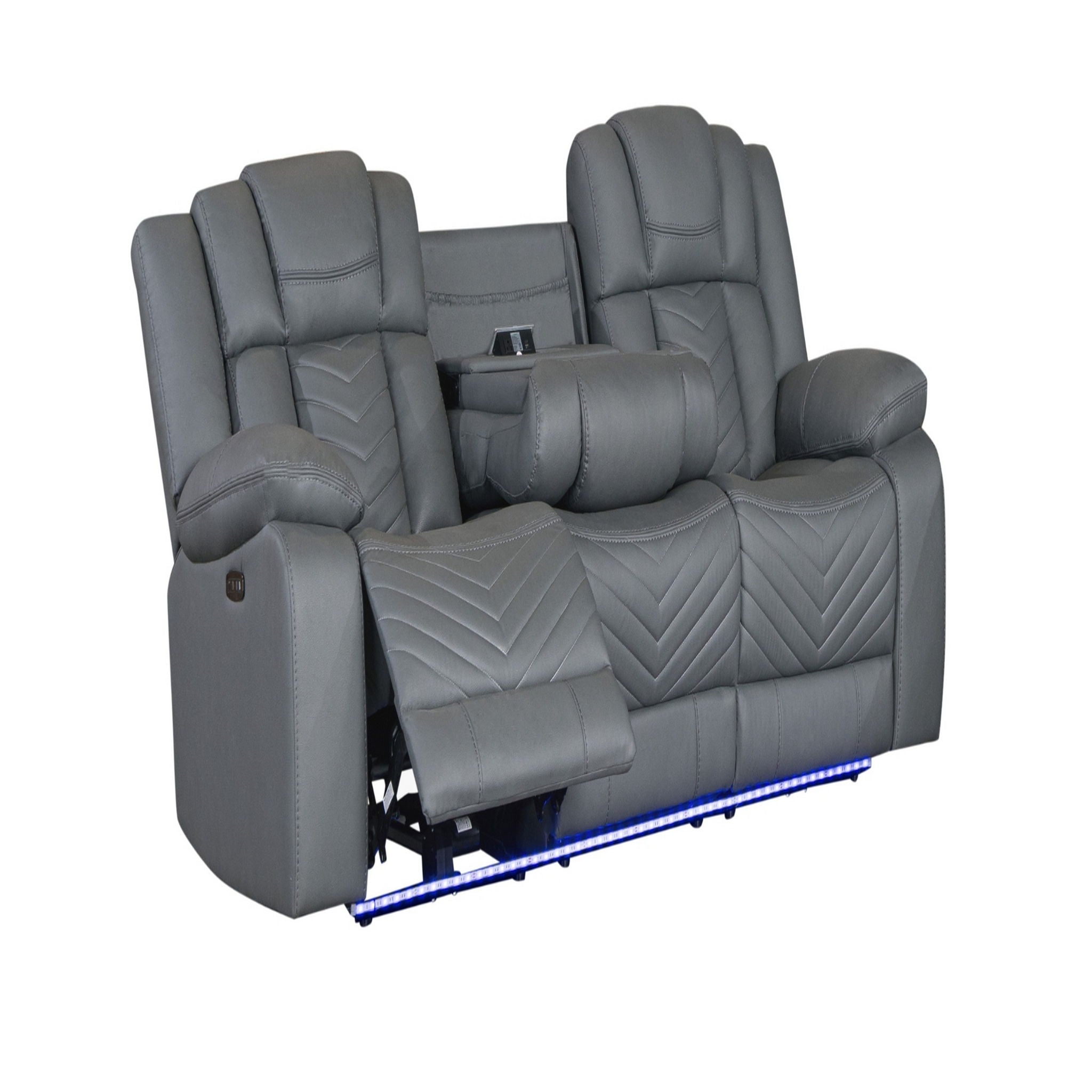 Raize - 10 Power Reclining Sofa With DDT, WC And LED - Gray