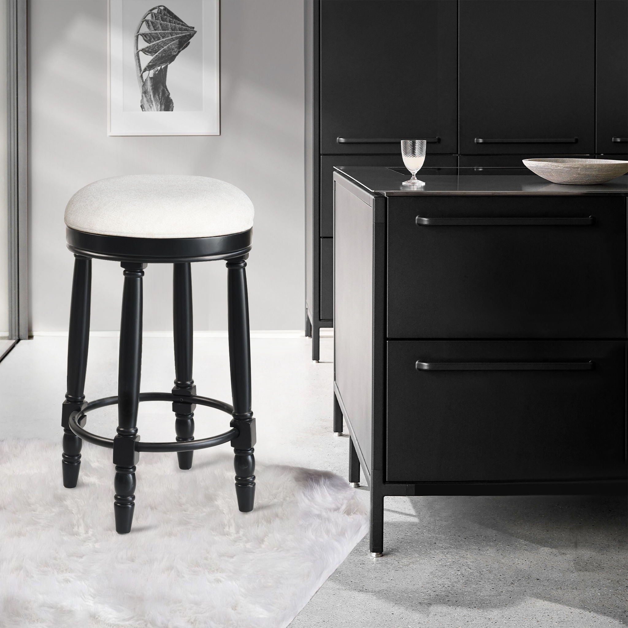 360° Swivel Wooden Barstools With Upholstered Seat, Counter Height (Set of 2)