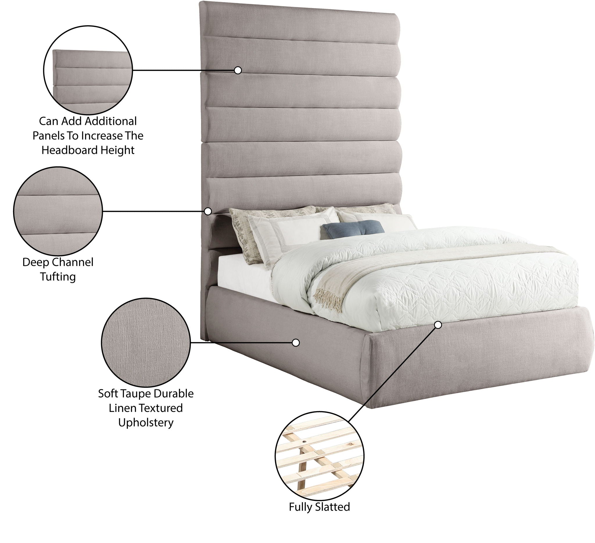 Adam - Linen Fabric Bed With 89" Headboard