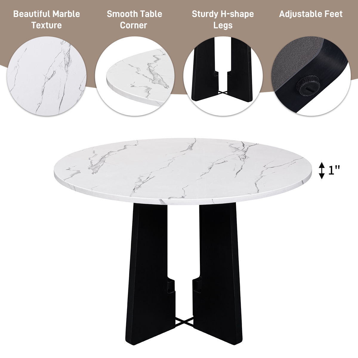 5 Piece Round Dining Table Set, Dining Table And 4 Upholstered Chairs For Dining Room, Kitchen Room, Living Room - White / Gray