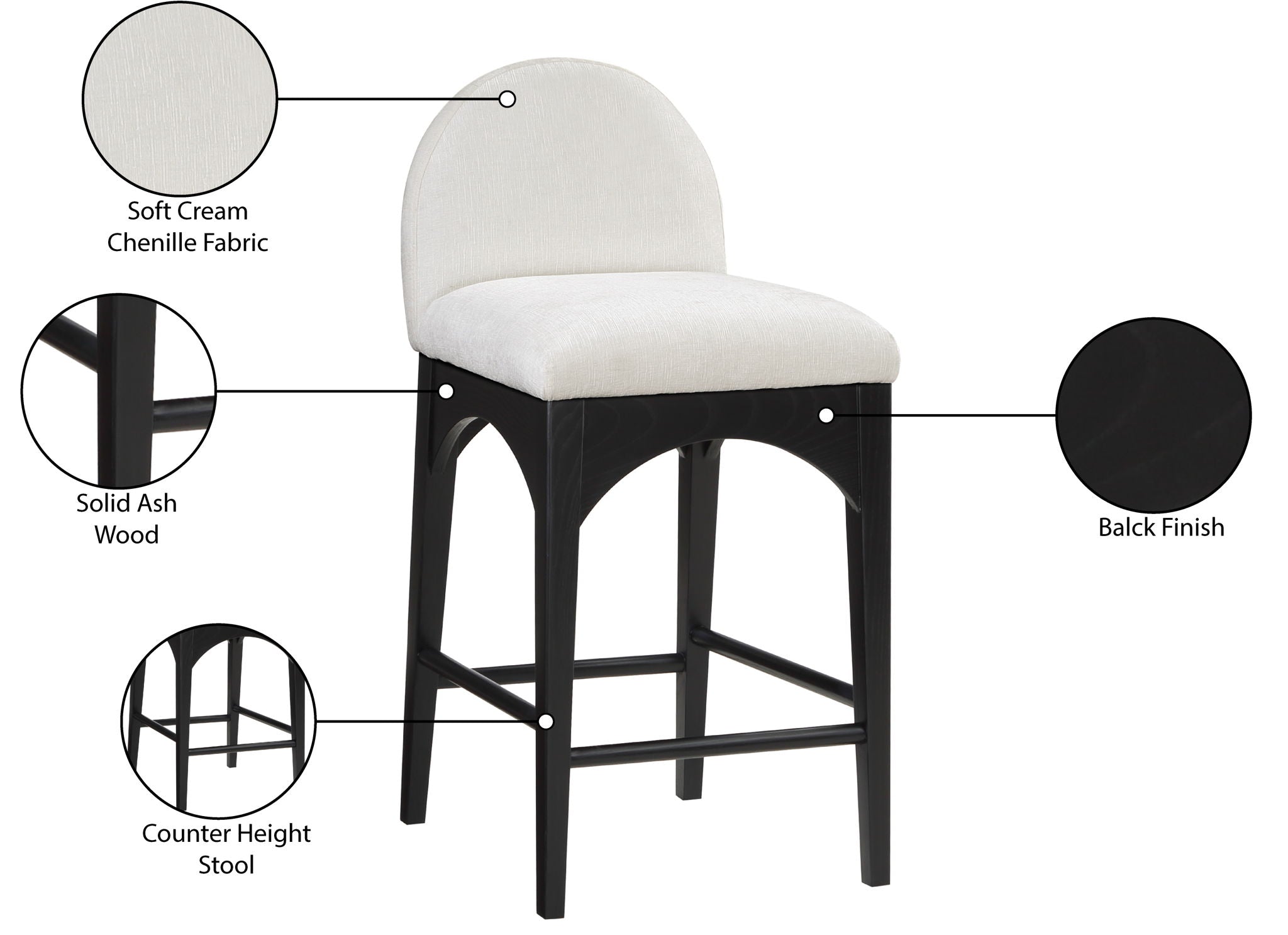Waldorf - Chenille Stool With Black Legs