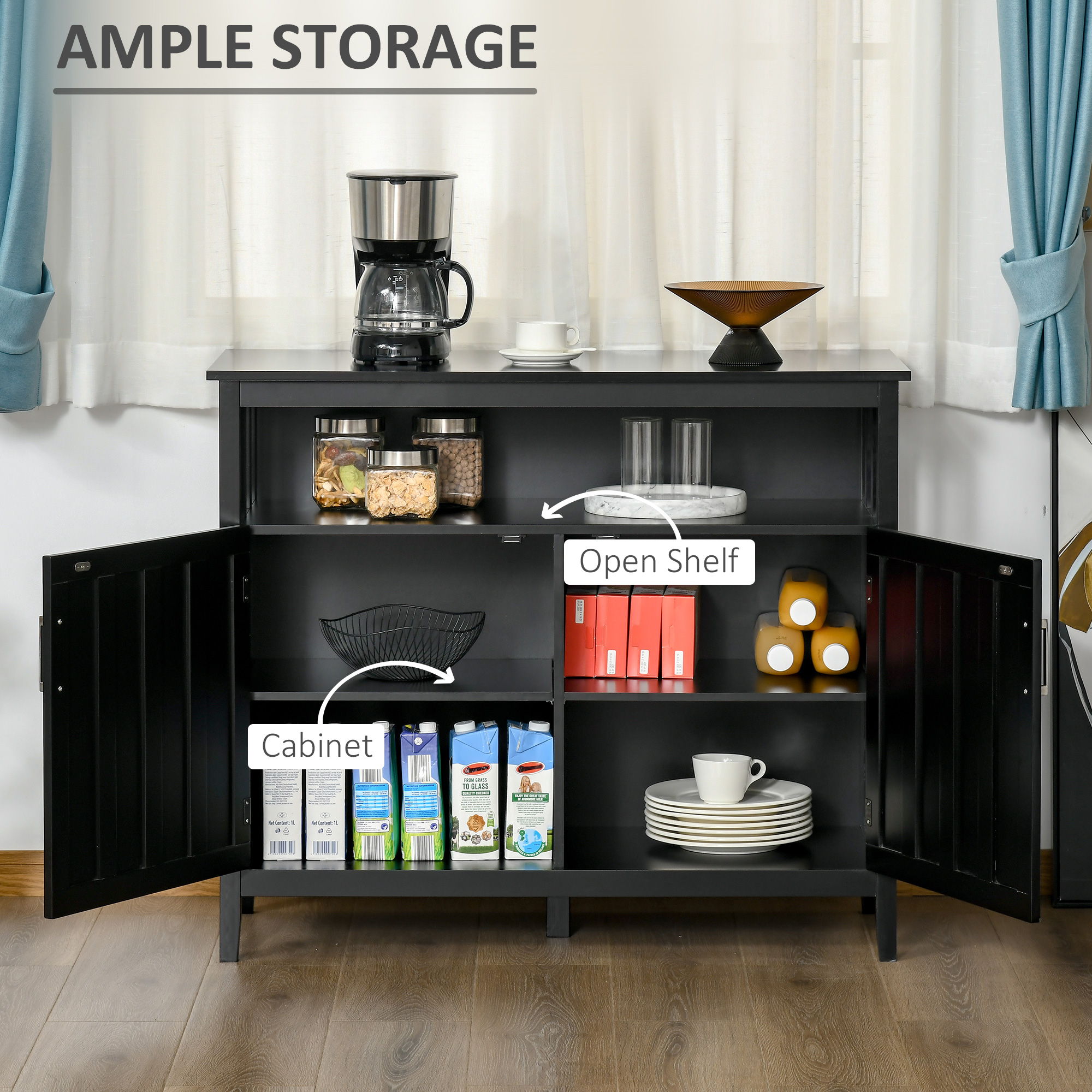 Homcom - Sideboard Buffet Cabinet, Kitchen Cabinet, Coffee Bar Cabinet With 2 Doors And Adjustable Shelves For Entryway Living Room - Black