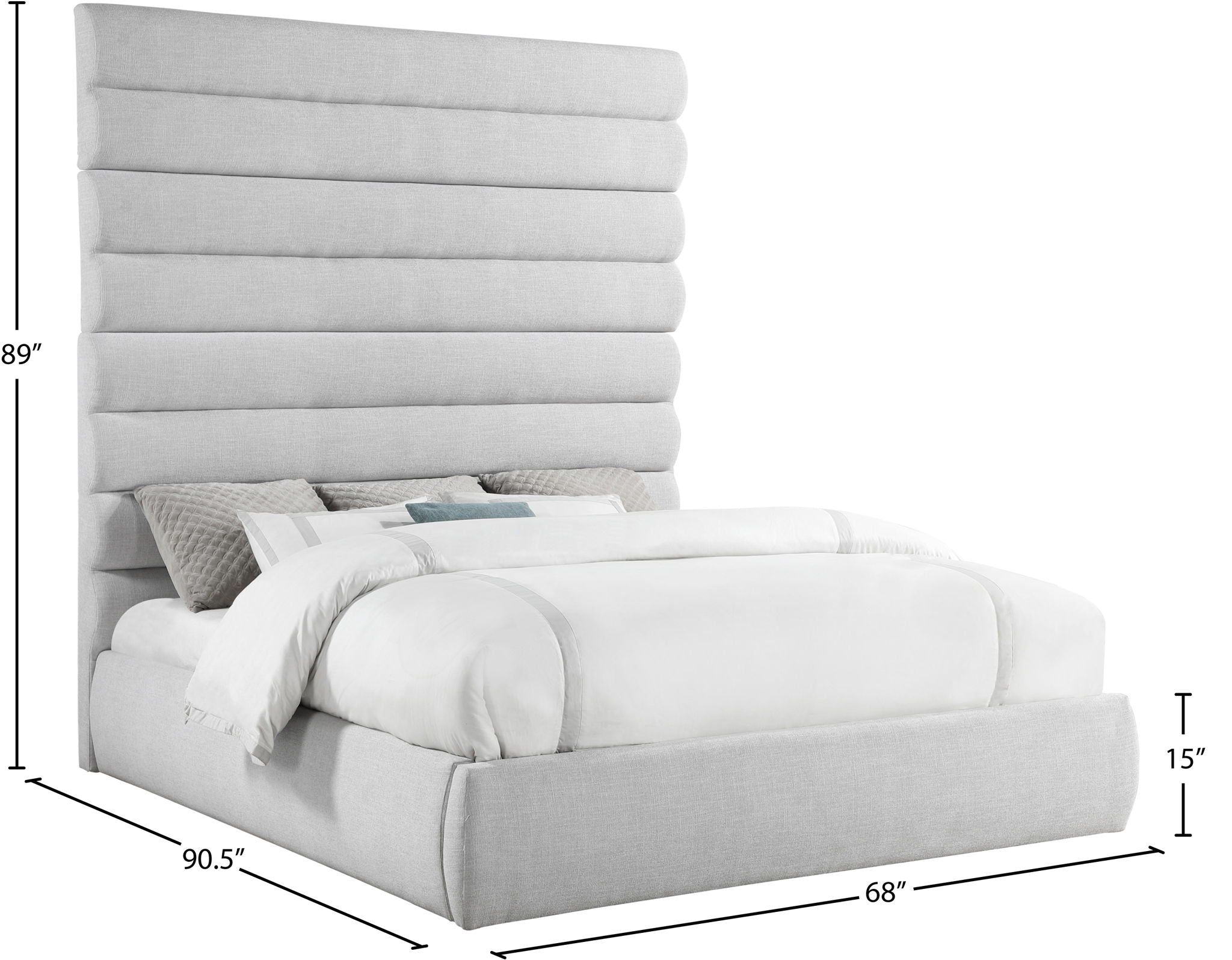 Adam - Linen Fabric Bed With 89" Headboard